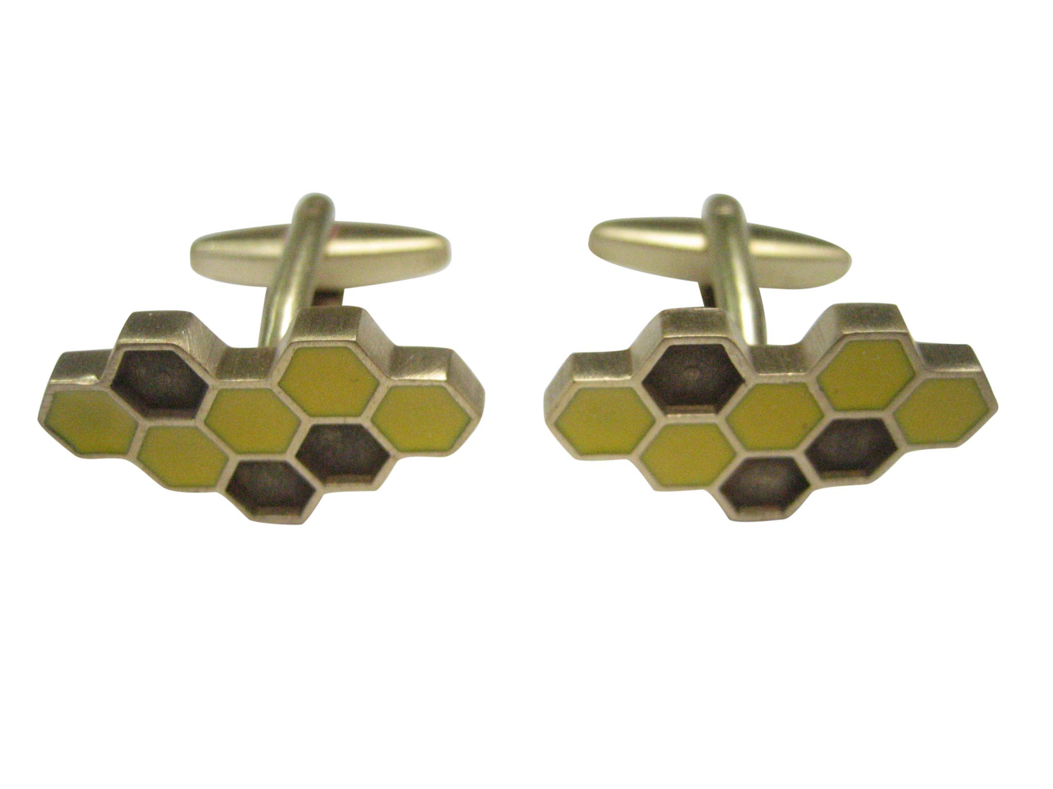 Kiola Designs Gold and Brown Honey Bee Honeycomb Cufflinks for Men - Elegant Bee-Themed Accessories for Weddings, Business Meetings & Formal Events