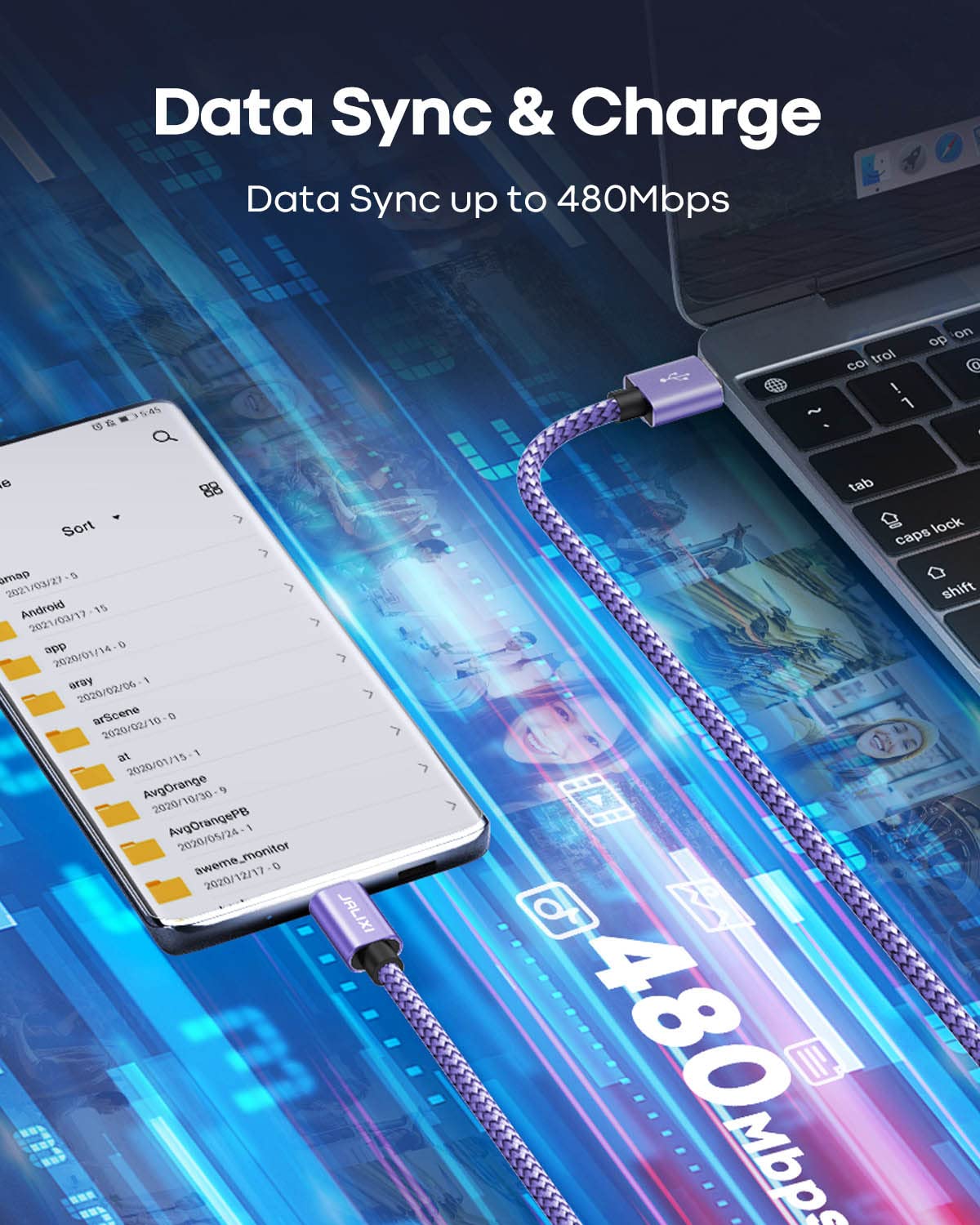 JALIXI 1ft USB C to USB A Fast Charging Cable - Compatible with iPhone 15 Pro Max, Samsung Galaxy S24/S23/S21/S20 Ultra/S10, A55/A35/A25/A15, Google Pixel, Motorola, Power Banks - Short Purple Charger for Home, Office & Travel