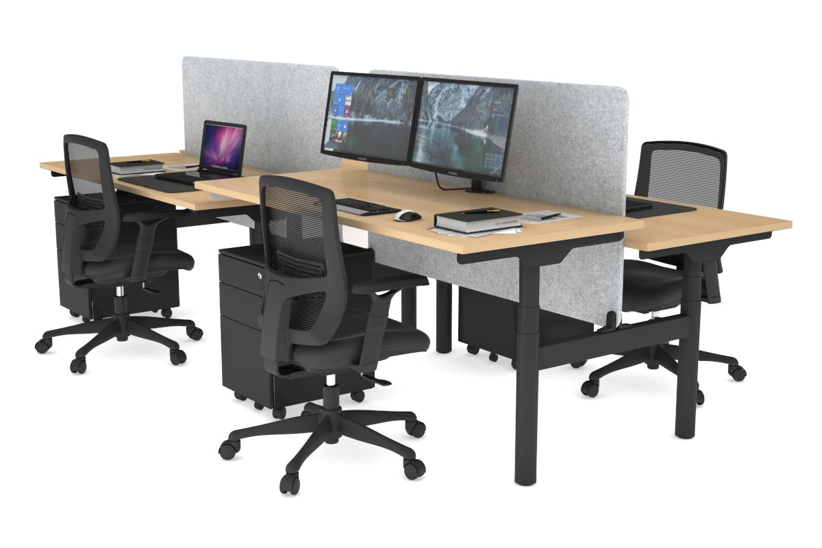 Flexi Premium Height Adjustable 4-Person H Bench Workstation - Black Frame [1800L x 700W] - Ergonomic Office Desk for Collaborative Workspaces & Home Offices