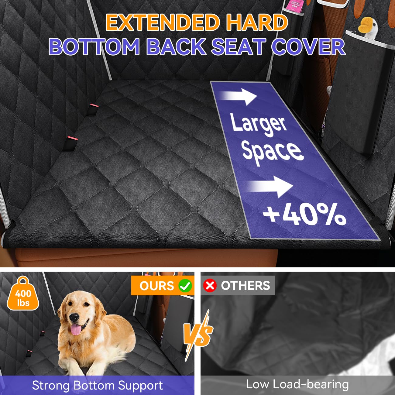 Waterproof & Scratch-Proof Dog Car Seat Cover for SUV/Truck - Heavy Duty 400LBS Capacity Hard Bottom Extender with 2 Seatbelts, Durable Pet Car Hammock & Travel Bed - Perfect for Road Trips, Vet Visits & Outdoor Adventures (Black)