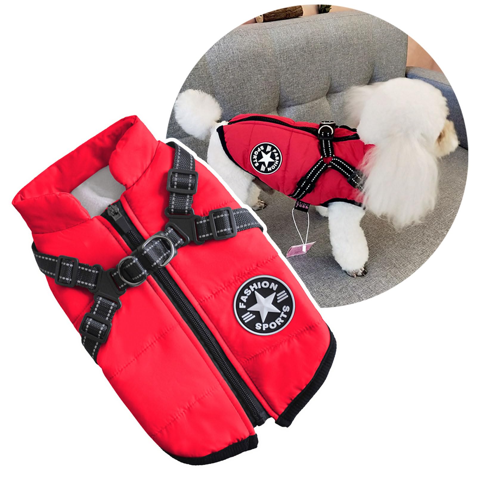 Warm Winter Dog Coat with Harness - Insulated Small Dog Jacket for Cold Weather, Padded Vest Apparel for Puppies & Cats - Perfect for Outdoor Walks, Snow Play & Winter Adventures (Size M)