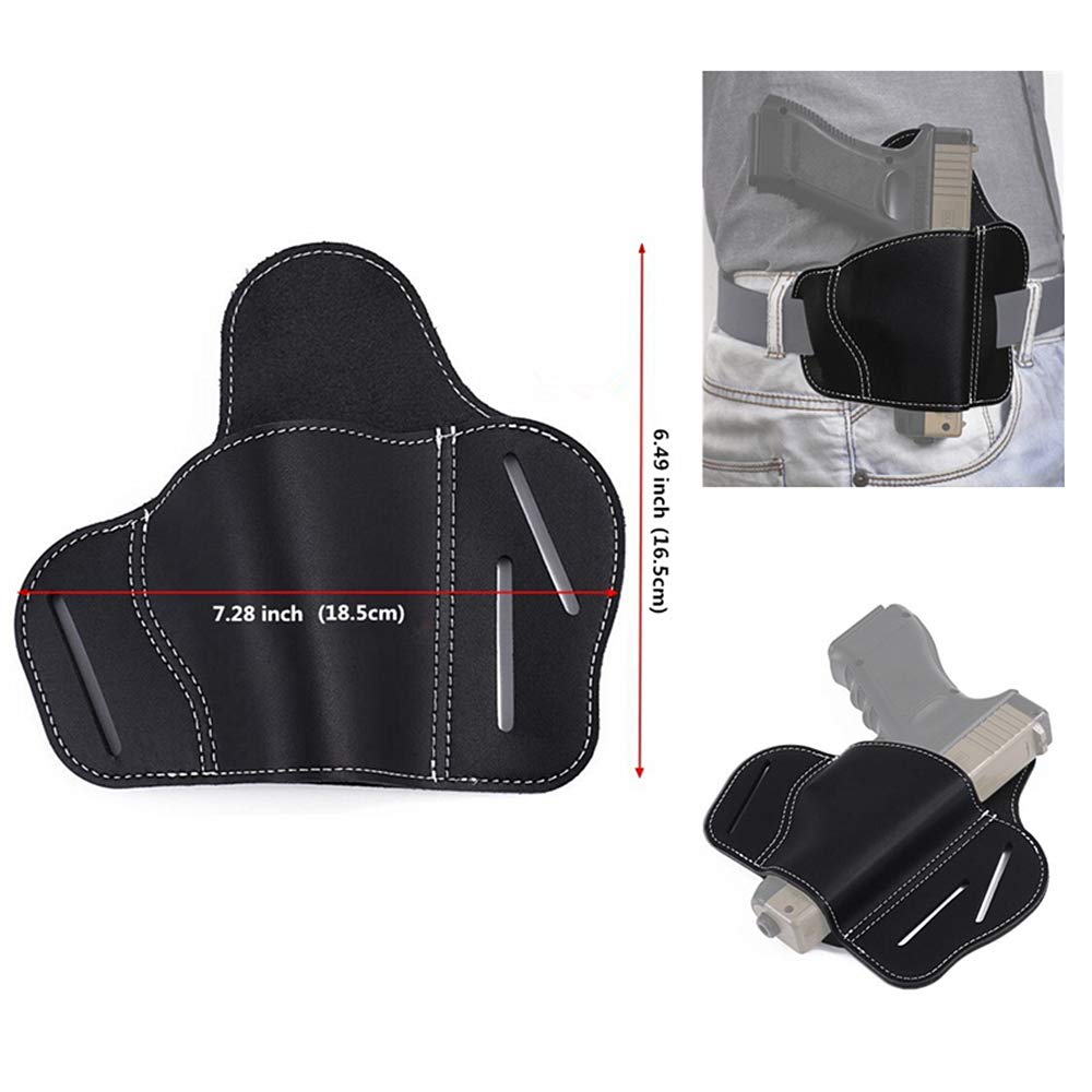 HWZ Universal Leather Handgun Holster - 3 Slot Pancake Style Belt Holster for Concealed Carry | Perfect for Pistols, Revolvers & Everyday Use at Range, Hunting or Home Defense