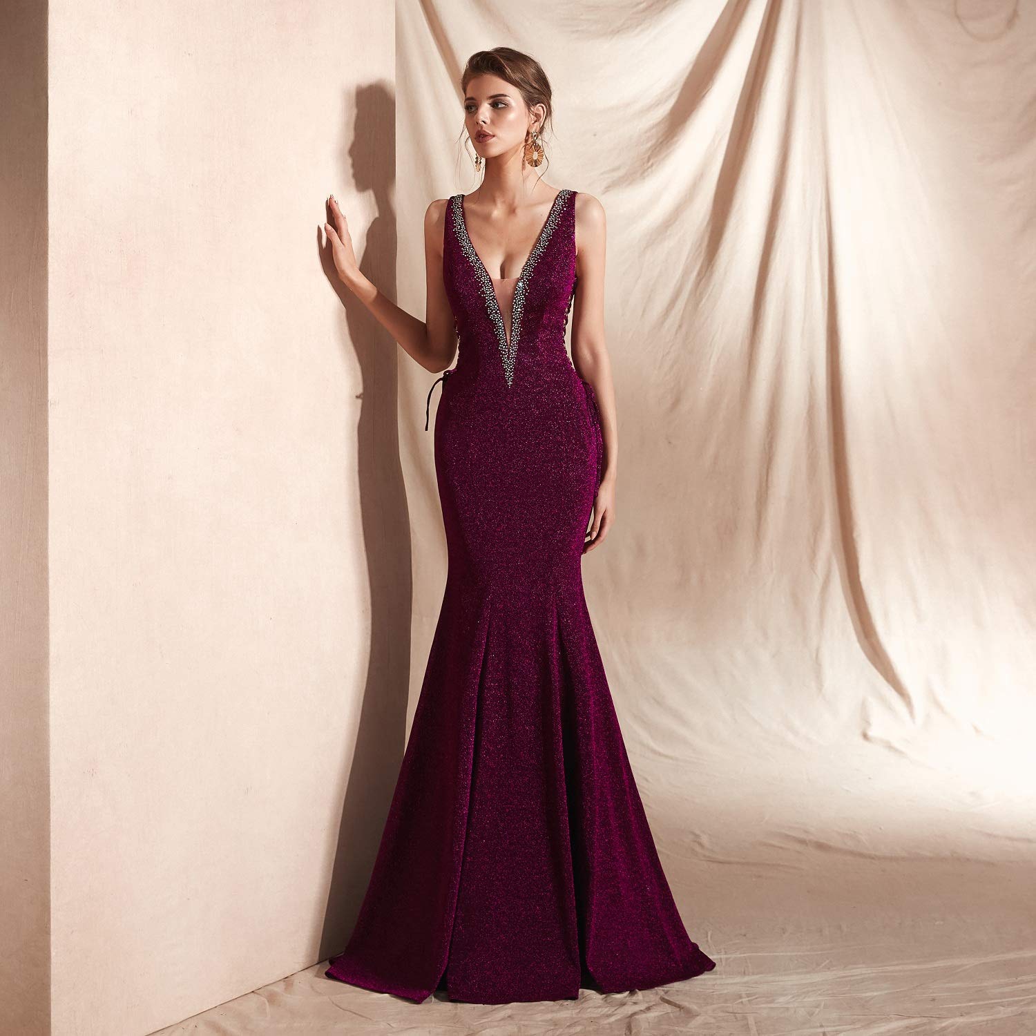 Elegant Women's Sexy Trumpet Mermaid Prom Dress - V-Neck Evening Gown for Wedding, Party & Special Occasions | Perfect for Brides, Bridesmaids & Formal Events