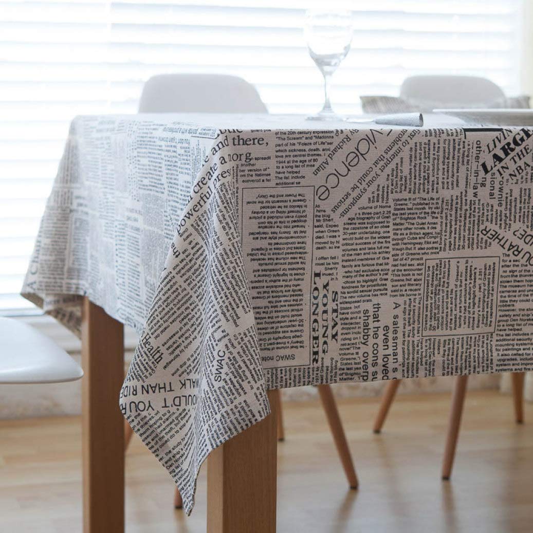 Vintage Newspaper Print Tablecloth - Wrinkle-Free Linen Rectangular Table Cover for Coffee, Tea & Dining Decor - Perfect for Kitchen, Restaurant & Party Use