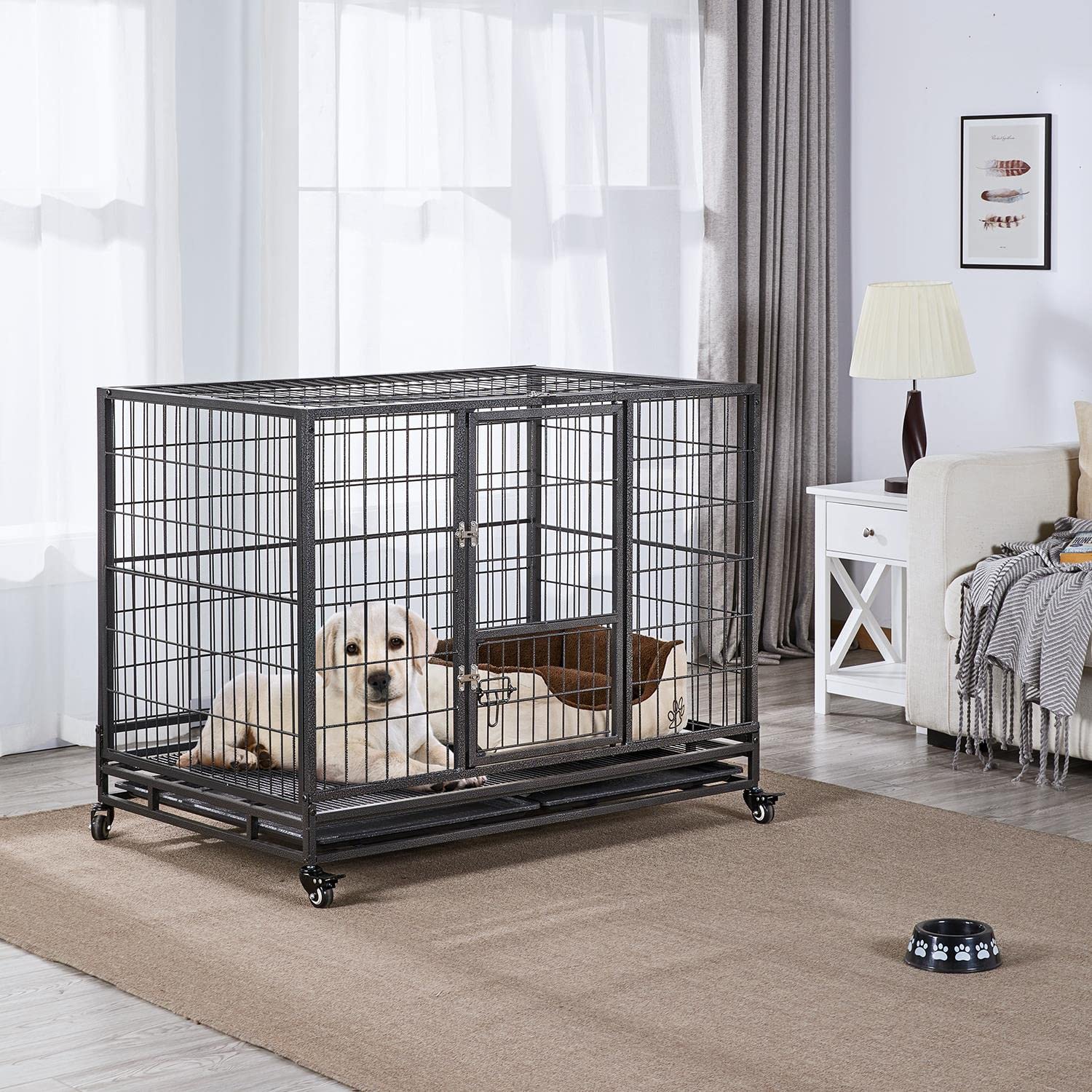 Topeakmart 42 Inch Heavy Duty Large Dog Crate - XL Metal Dog Kennel with Removable Tray & Wheels for Medium & Large Dogs | Collapsible & Portable | Ideal for Home, Travel & Training (Black)