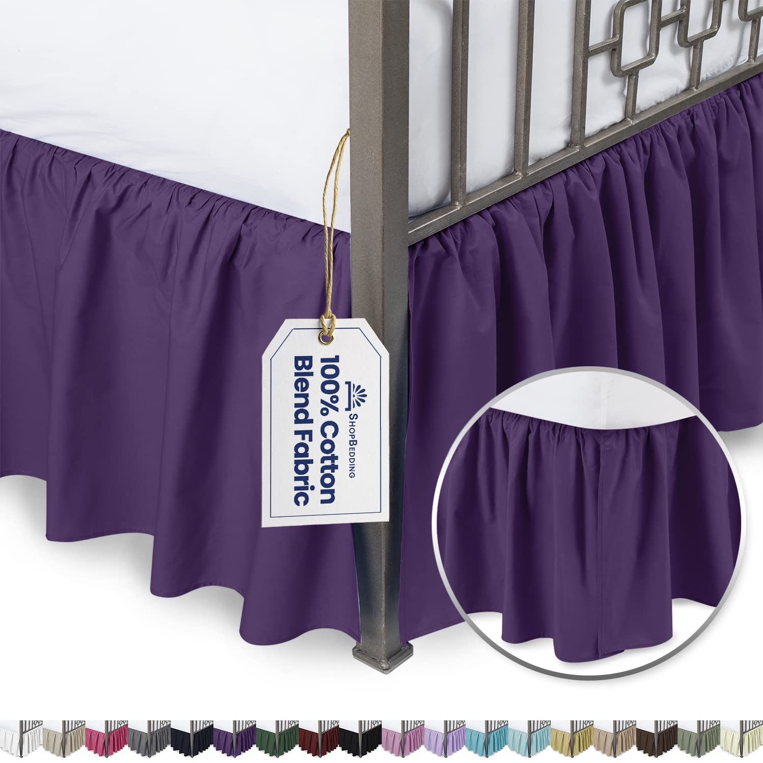 Elegant Ruffled Bed Skirt with Split Corners - 14