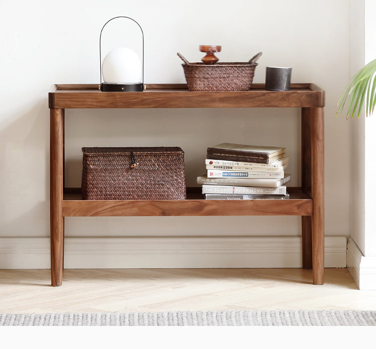 Solid Black Walnut Wood Side Table with Double Layer Storage Shelf - Nightstand, Living Room Accent Table, Bedroom End Table for Home Decor
