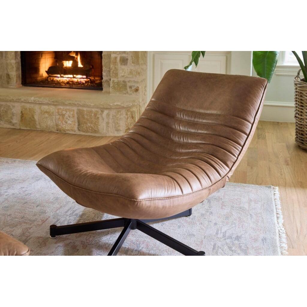 Cyan Design 11808 Eduarda Ottoman in Medium Brown Distressed Leather - Stylish Footstool for Living Room, Bedroom & Home Decor