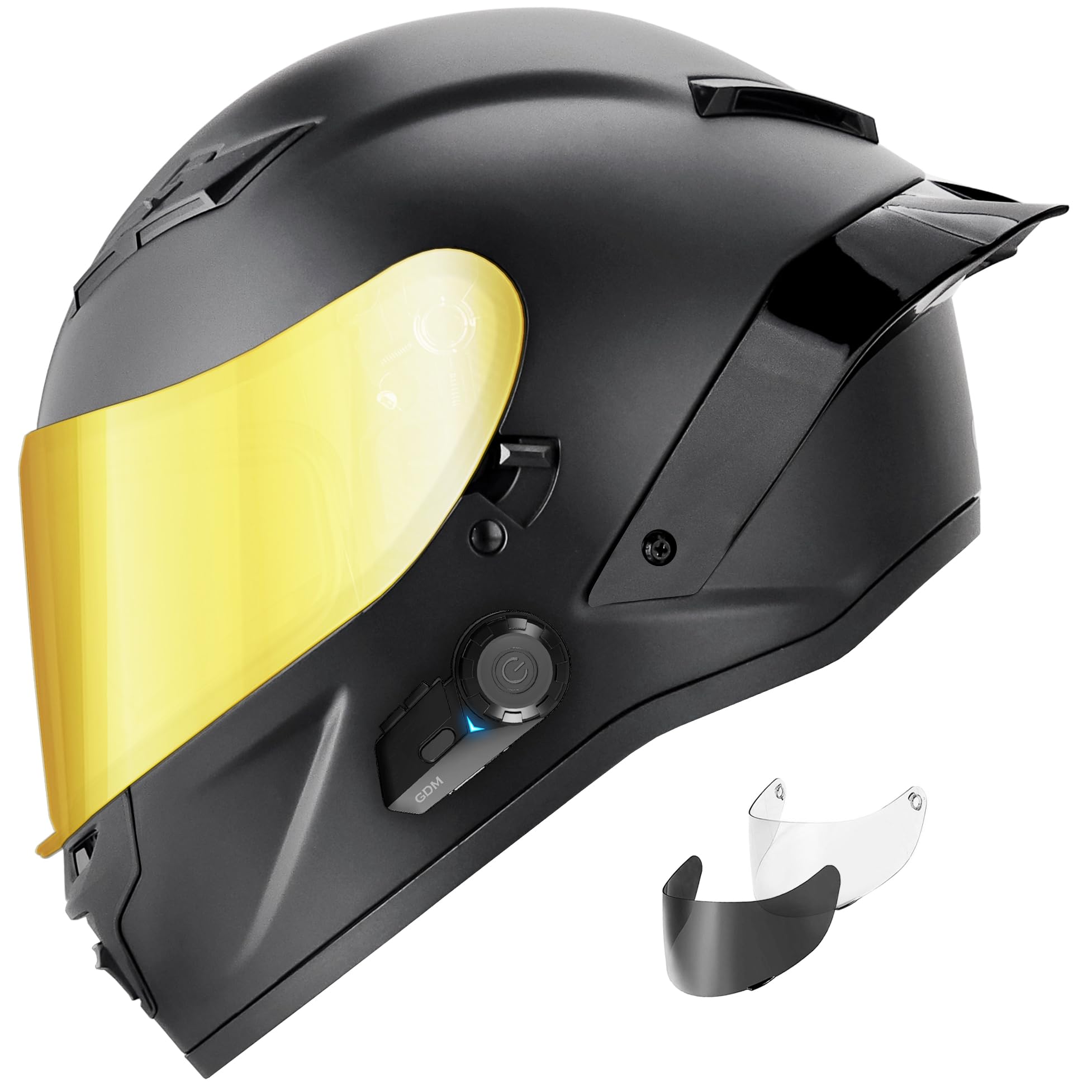 GDM Demon Full Face Motorcycle Helmet with Built-in Bluetooth Intercom - DOT Approved for Street Riding & Commuting