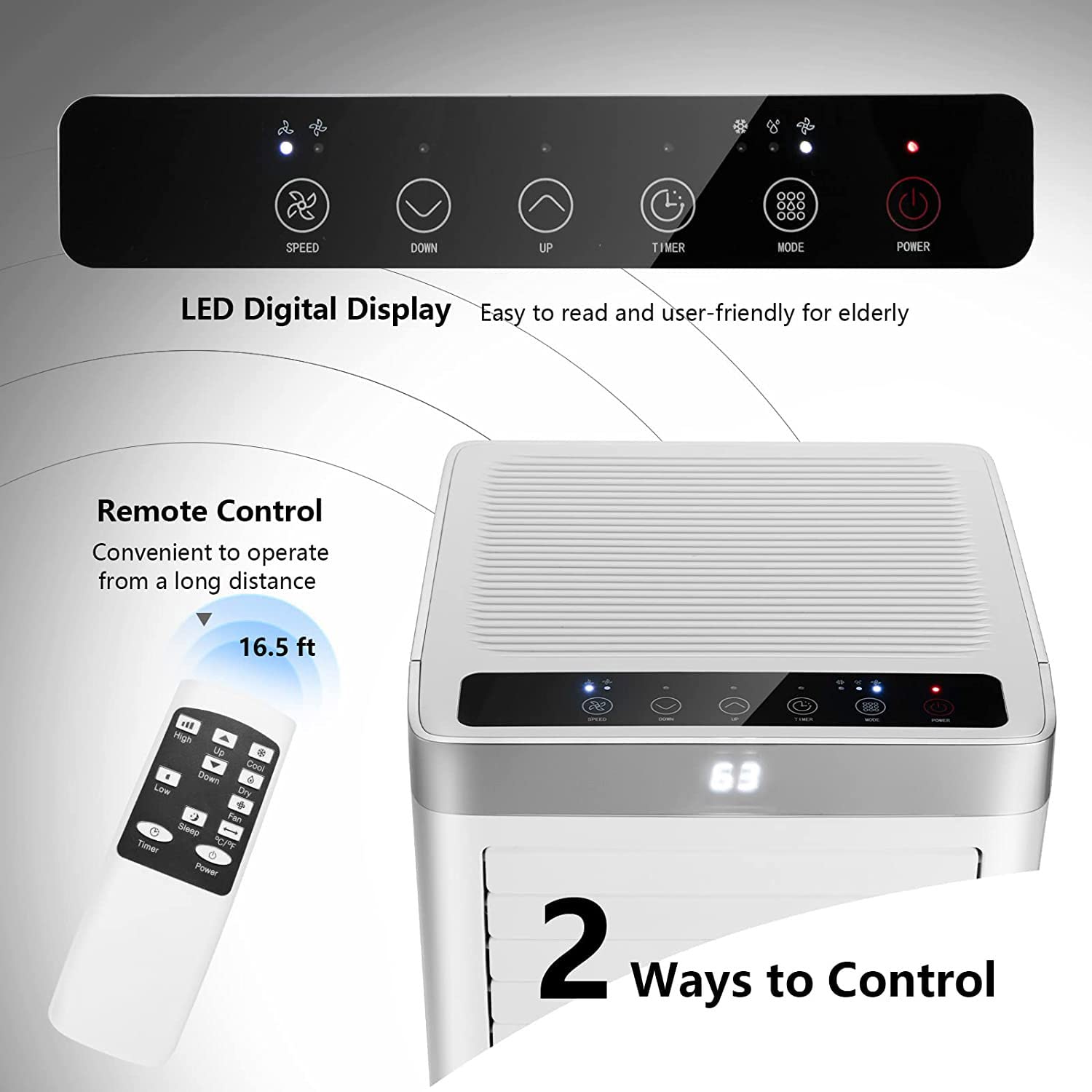 PETSITE 8000 BTU Portable Air Conditioner with Remote Control - 3-in-1 Cooling Unit with Dehumidifier, Fan & Air Cooler for Rooms Up to 230 sq.ft - Perfect for Bedrooms, Living Rooms & Home Offices