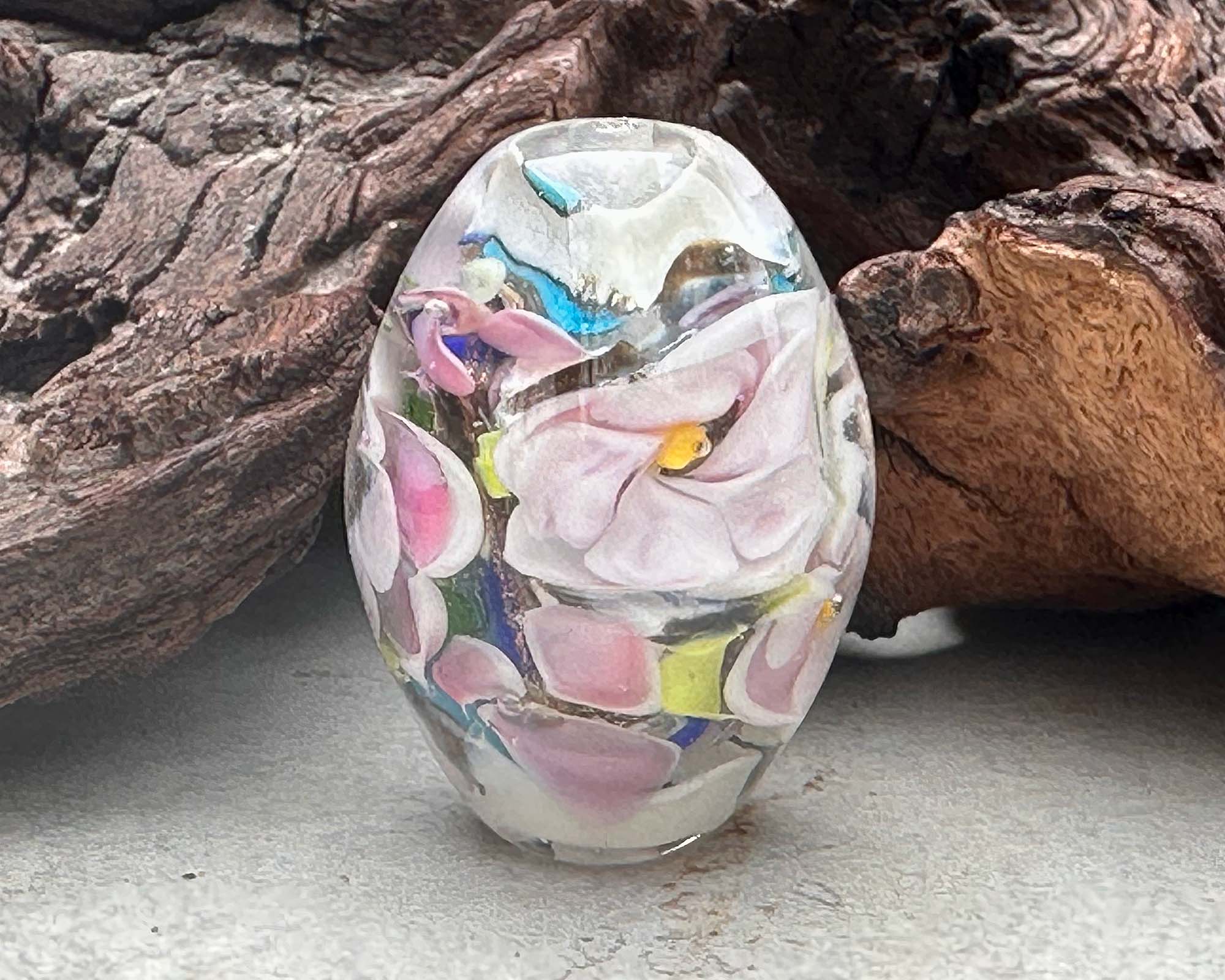 Handmade Pastel Pink Floral Lampwork Glass Focal Bead for Jewelry Making - DIY Necklace, Bracelet, Earrings Designs - Perfect for Beaders and Crafters