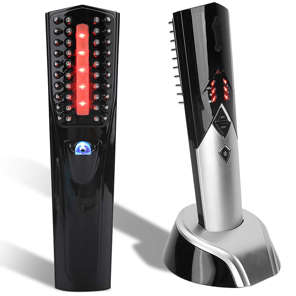 USB Electric Hair Growth Massage Comb - Anti Hair Loss Treatment Brush with Infrared Technology & Charging Base - Stimulates Scalp for Thicker Hair (Perfect for Home Salon & Travel Hair Care)