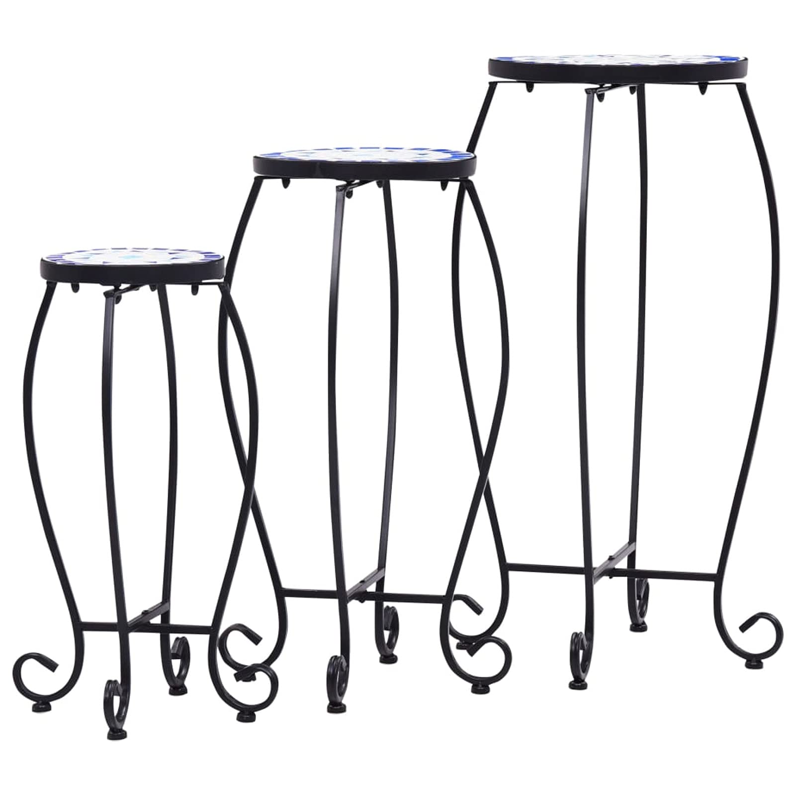 Tidyard 3-Piece Ceramic Top Garden Side Table Set with Iron Frame - Outdoor Patio Coffee Tables & Plant Stands in Blue for Backyard, Terrace, Balcony - Perfect for Summer BBQs, Poolside Lounging & Outdoor Entertaining