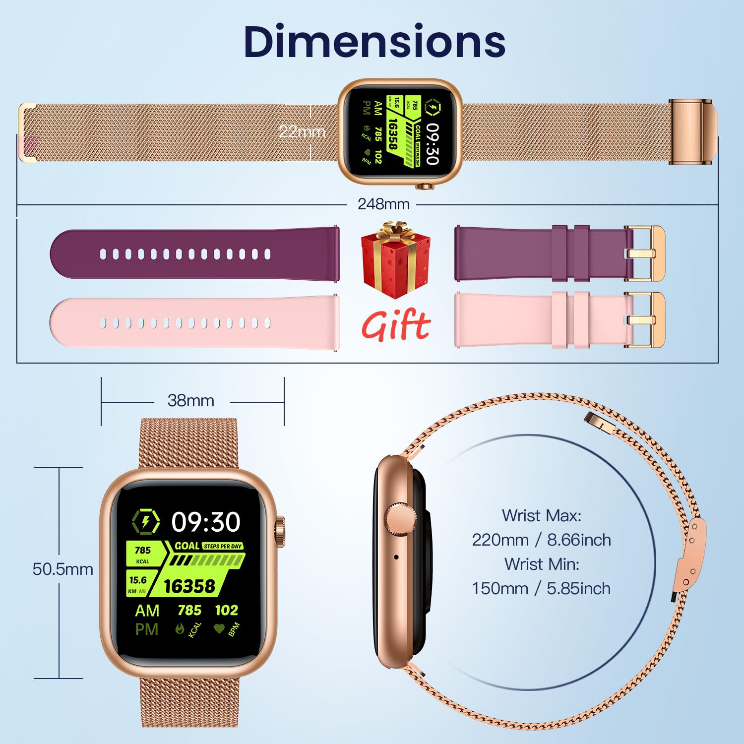 Women's Smartwatch with Fitness Tracker - Gold Android Smart Watch with Bluetooth Calling, Heart Rate Monitor, 123 Sport Modes, IP67 Waterproof - Compatible with iPhone & Android Phones - Perfect for Running, Gym Workouts & Daily Activity Tracking