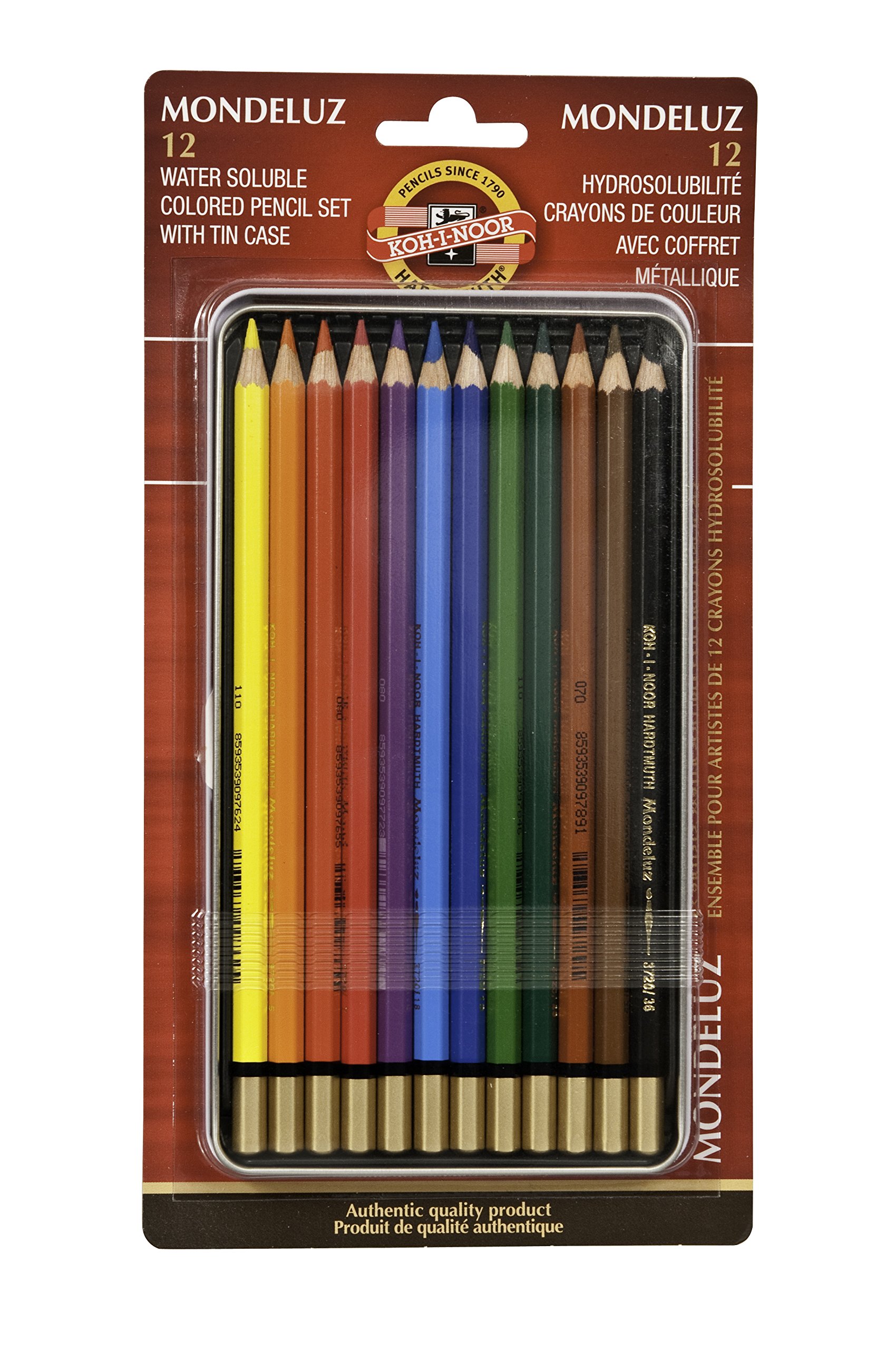 Koh-I-Noor Mondeluz Aquarelle Watercolor Pencil Set - 12 Vibrant Colors in Premium Tin Case - Professional Art Supplies for Sketching, Drawing & Painting - Perfect for Artists, Students & DIY Craft Projects