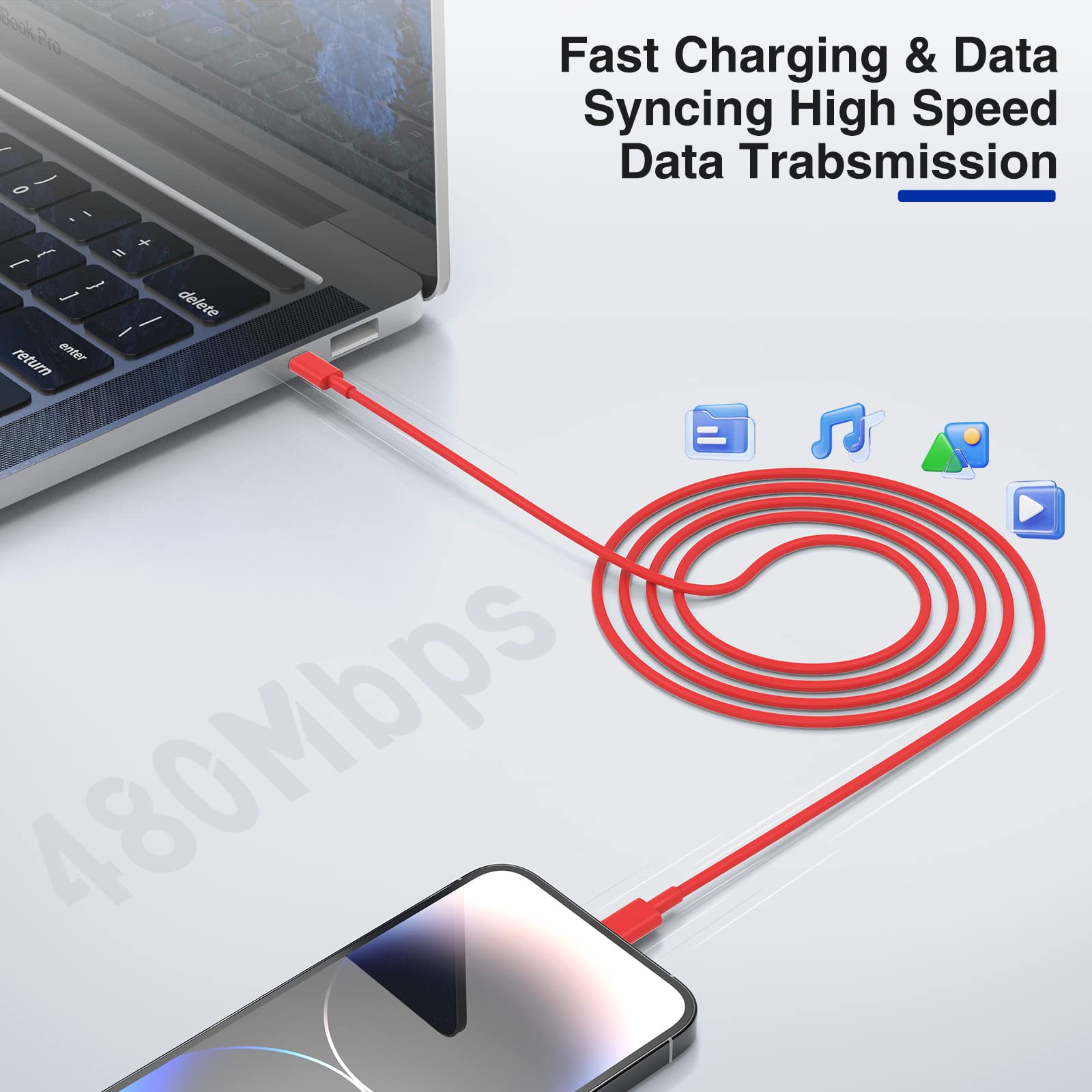 6ft Fast Charging USB C to Lightning Cable - 20W iPhone Charger Compatible with iPhone 14/13/12/11 Pro Max Plus & iPad - 2 Pack Red (Perfect for Home, Office, Travel & Car Charging)