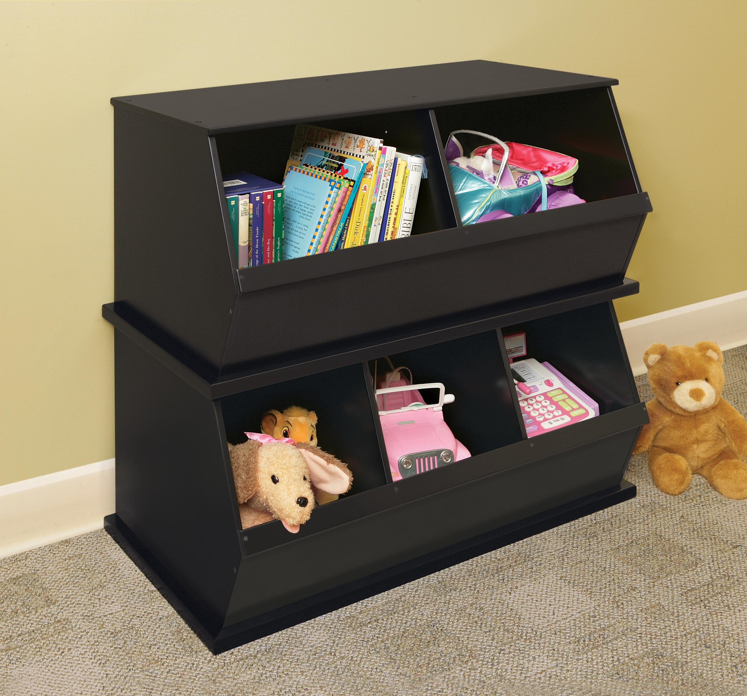 Badger Basket 3-Bin Stackable Toy Storage Organizer - Espresso Finish | Kids Room, Playroom & Nursery Organization Solution