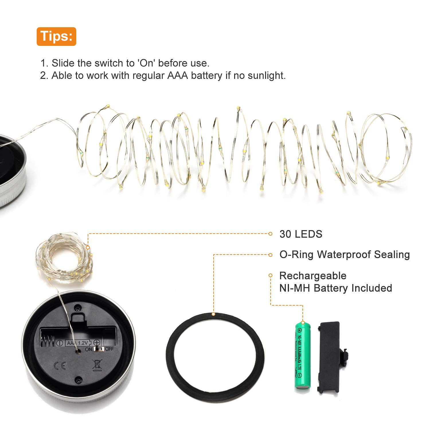 Mlambert 6 Pack Solar Mason Jar Lights - 30 LED Waterproof Hanging Lanterns for Outdoor, Garden, Patio & Yard Decor | Cool White Fairy Lights for Weddings, Parties & Backyard Ambiance