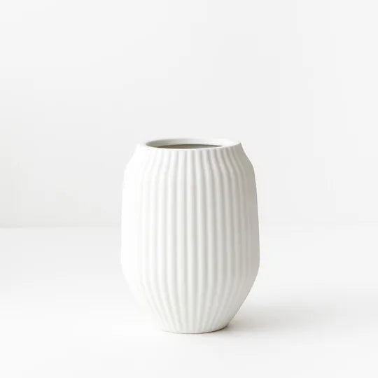 White Ceramic Vase - Modern Home Decor for Living Room, Dining Table & Wedding Centerpiece - Handcrafted Decorative Flower Holder