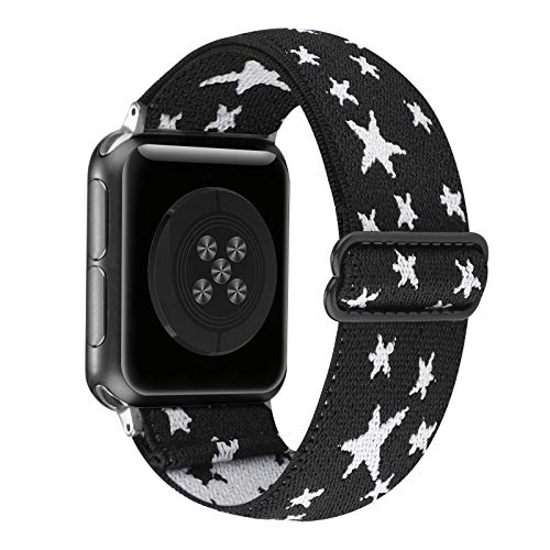 Adjustable Stretchy Solo Loop Nylon Strap for Apple Watch 38mm 40mm 41mm 42mm 44mm 45mm - Compatible with iWatch Series SE/7/6/5/4/3/2/1 - Soft Elastic Band for Workout, Running & Everyday Wear