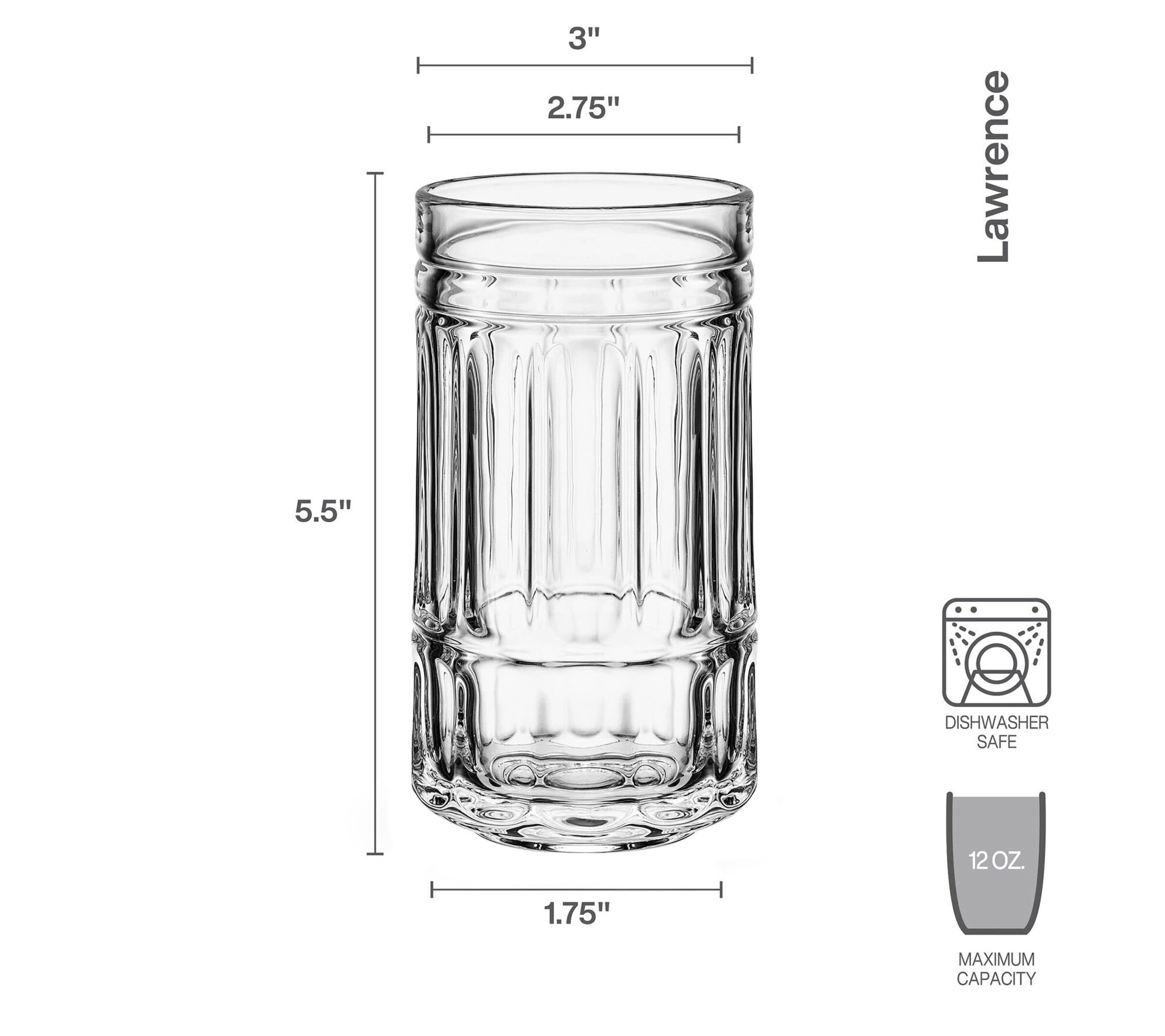 Premium Mikasa Lawrence Highball Tumbler Cups Set of 4 - 16oz Crystal Clear Glass Drinking Glasses for Cocktails, Iced Coffee, Tea & Beverages - Perfect for Home Bar, Parties, Weddings & Gift Giving - Ideal for Entertaining, Hosting & Everyday Use