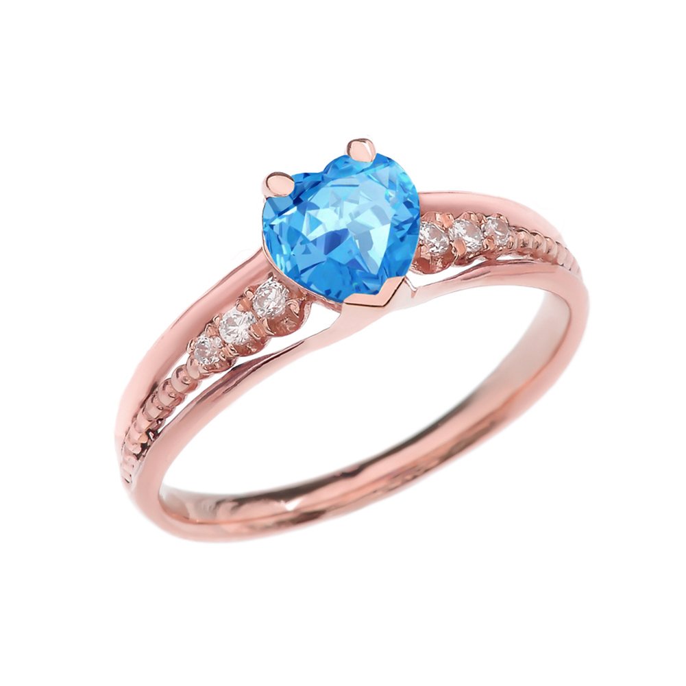 14K Rose Gold Diamond & December Birthstone Heart Beaded Promise Ring - Perfect for Anniversaries, Engagements & Romantic Gifts