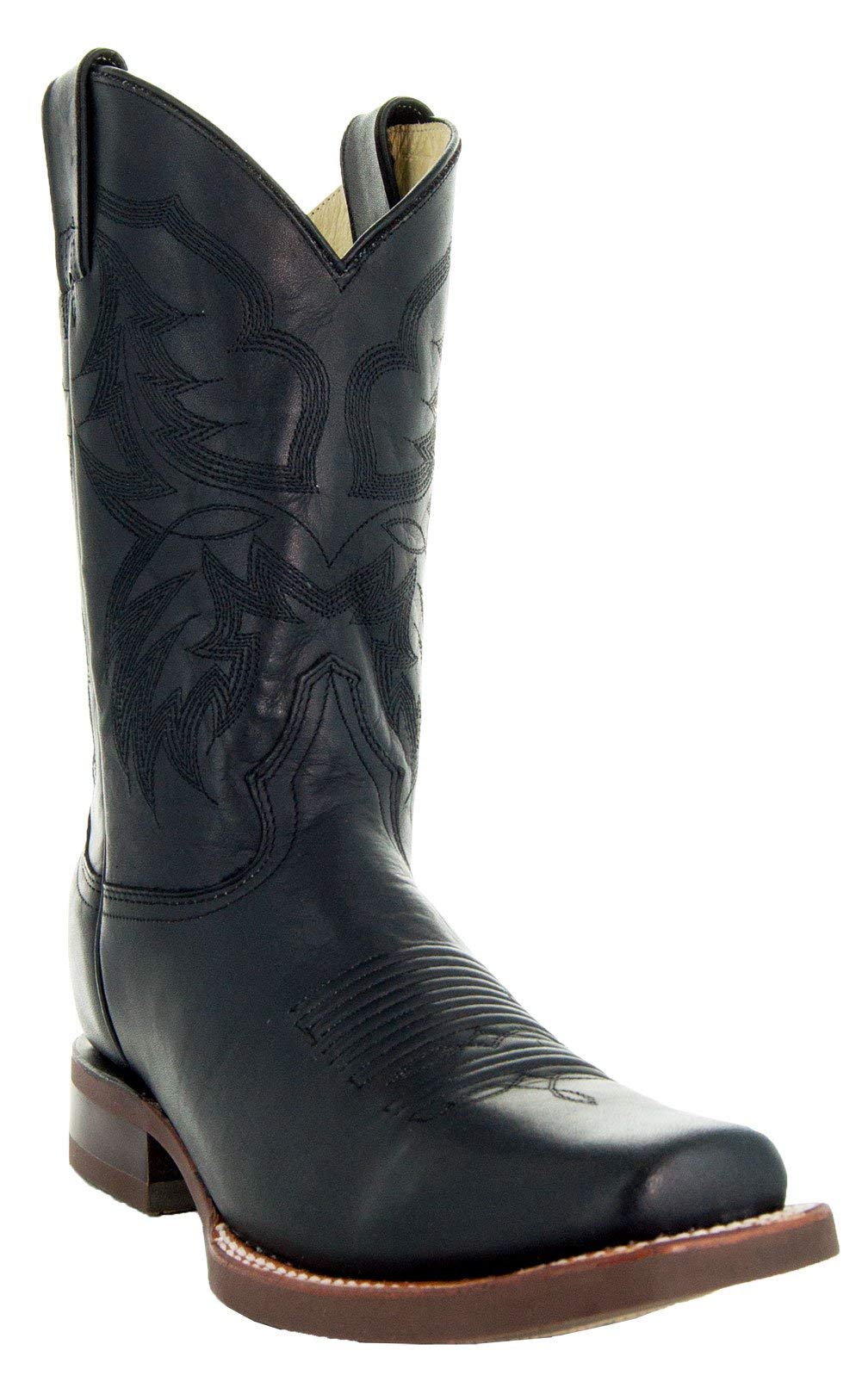 Authentic Genuine Leather Men's Western Cowboy Boots - Square Toe Design H4002 | Durable & Comfortable for Rodeo, Country Dancing & Outdoor Work
