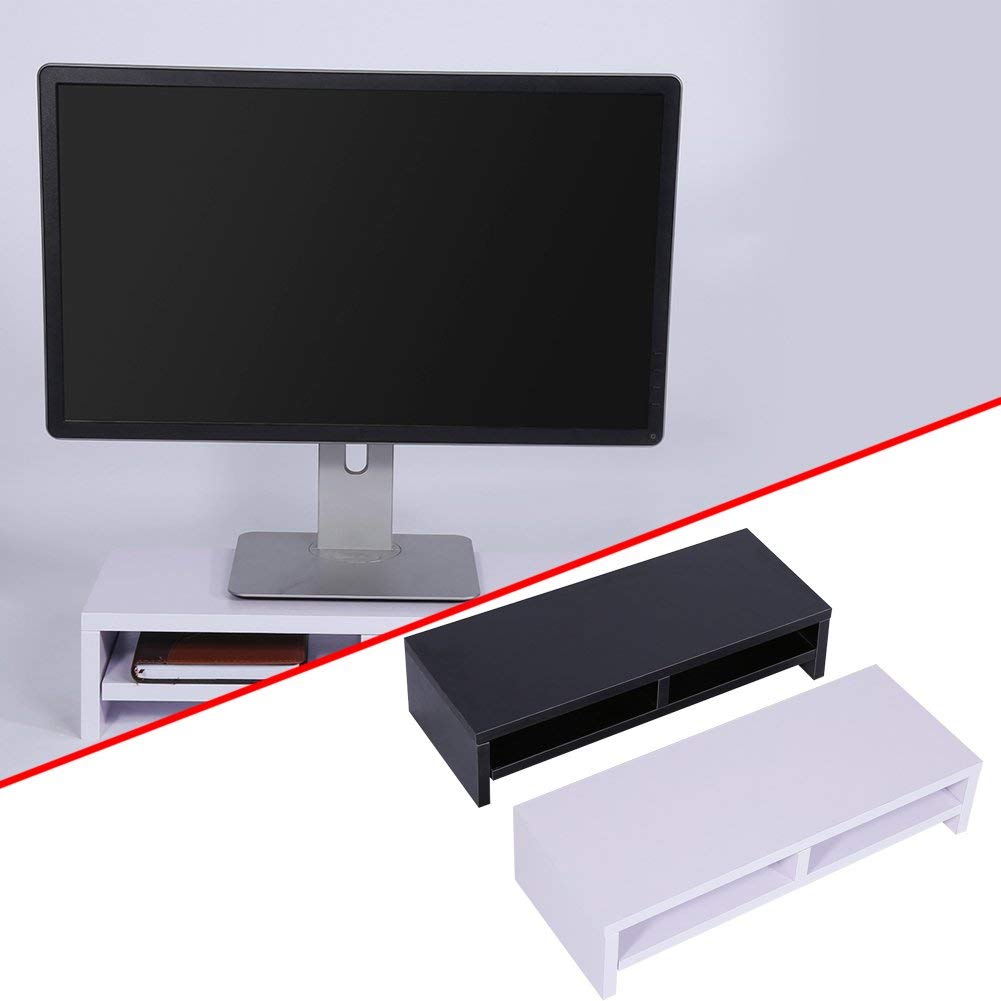 2-Tier Solid Wood Monitor Riser Stand with Storage Grids - 19.7