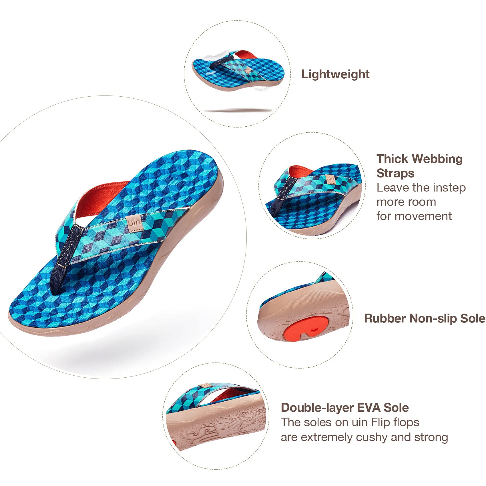 UIN Men's Flip Flops - Comfortable Thong Sandals for Beach, Summer & Travel - Hand-Painted Art Design - Lightweight Casual Slippers - Perfect for Pool, Vacation and Outdoor Activities