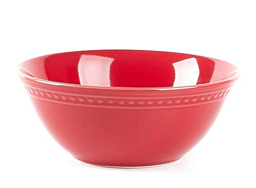 Premium Pearl Dots Stoneware Dinnerware Set - 42 Piece Service for 8, Vibrant Red - Elegant Tableware for Holiday Dinners, Wedding Registry & Upscale Entertaining