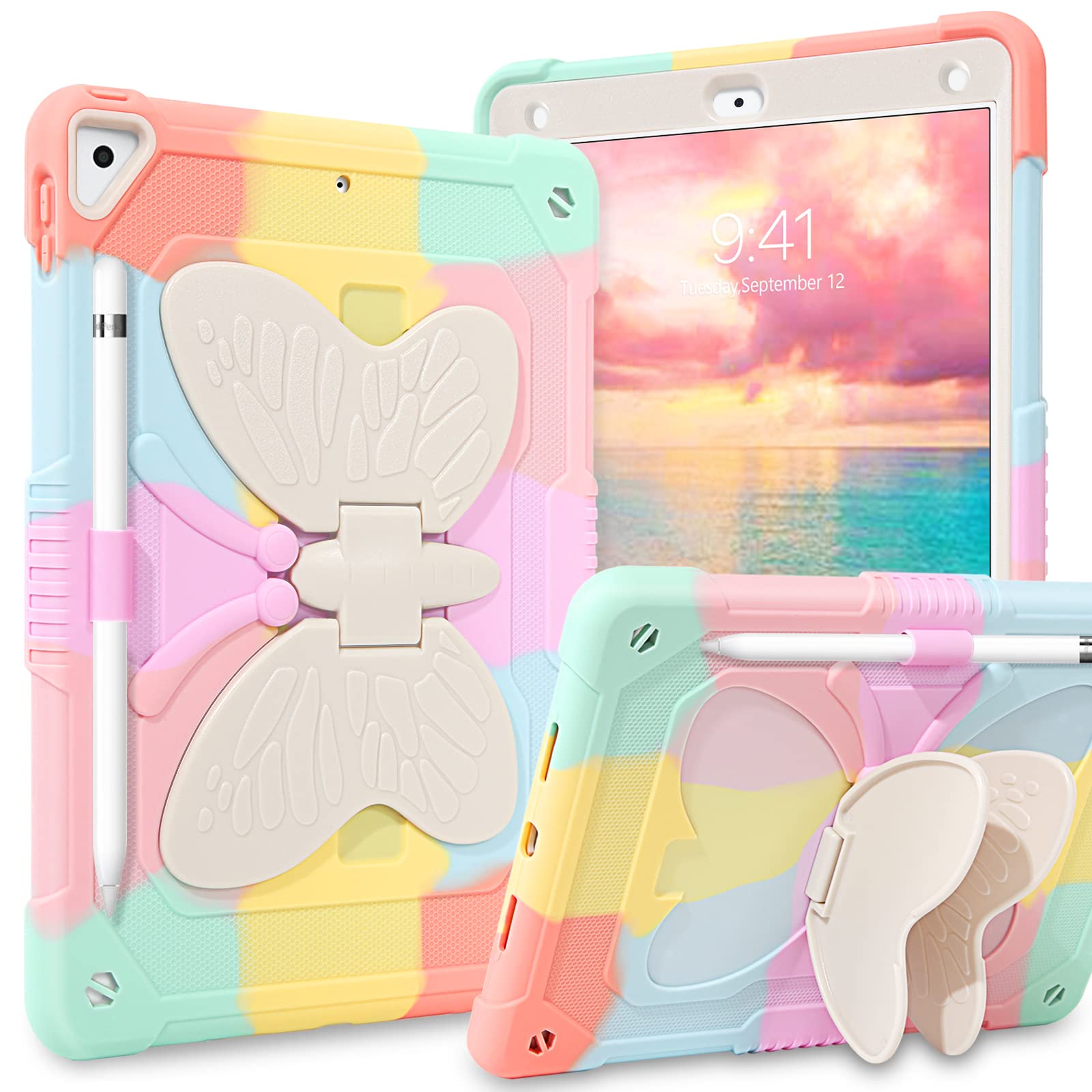 VENINGO iPad Air 2 & iPad 9.7 (5th/6th Gen) & iPad Pro 9.7 Case - Shockproof 2-in-1 Protective Cover with Stand & Pen Holder for Women - Colorful Pink | Perfect for Work, School & Travel