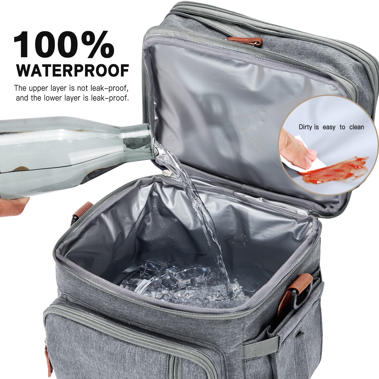 Insulated Double Compartment Lunch Bag for Men & Women - Large Reusable Water-Resistant Cooler Tote with 2 Roomy Pockets (Grey) | Perfect for Work, School, Picnics & Outdoor Activities