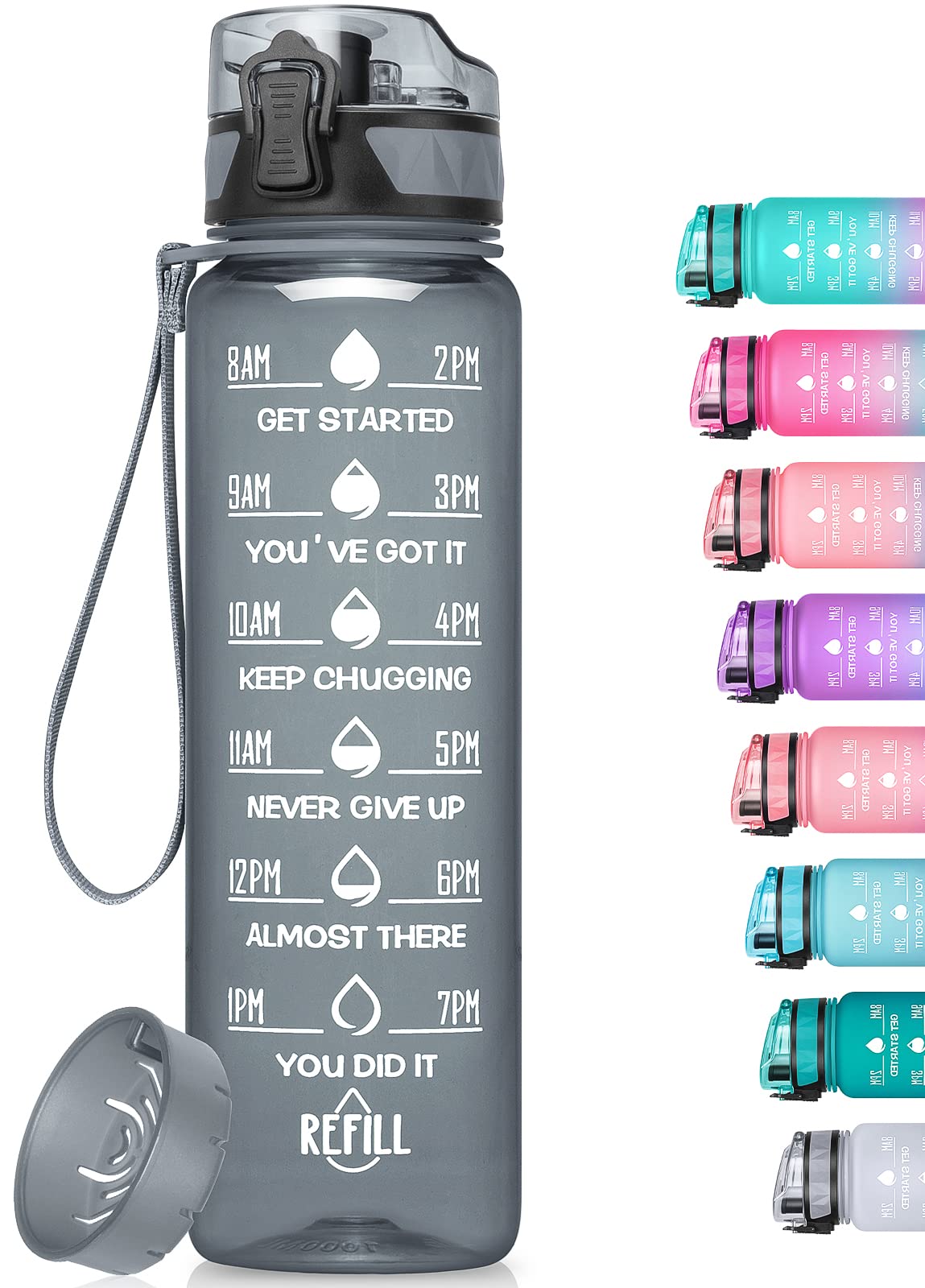 MEITAGIE 1L Leakproof Sports Water Bottle - BPA Free Tritan Plastic with Time Marker & Filter - Motivational Gym & Outdoor Water Bottle for Running, Hiking, Cycling and Workout Hydration