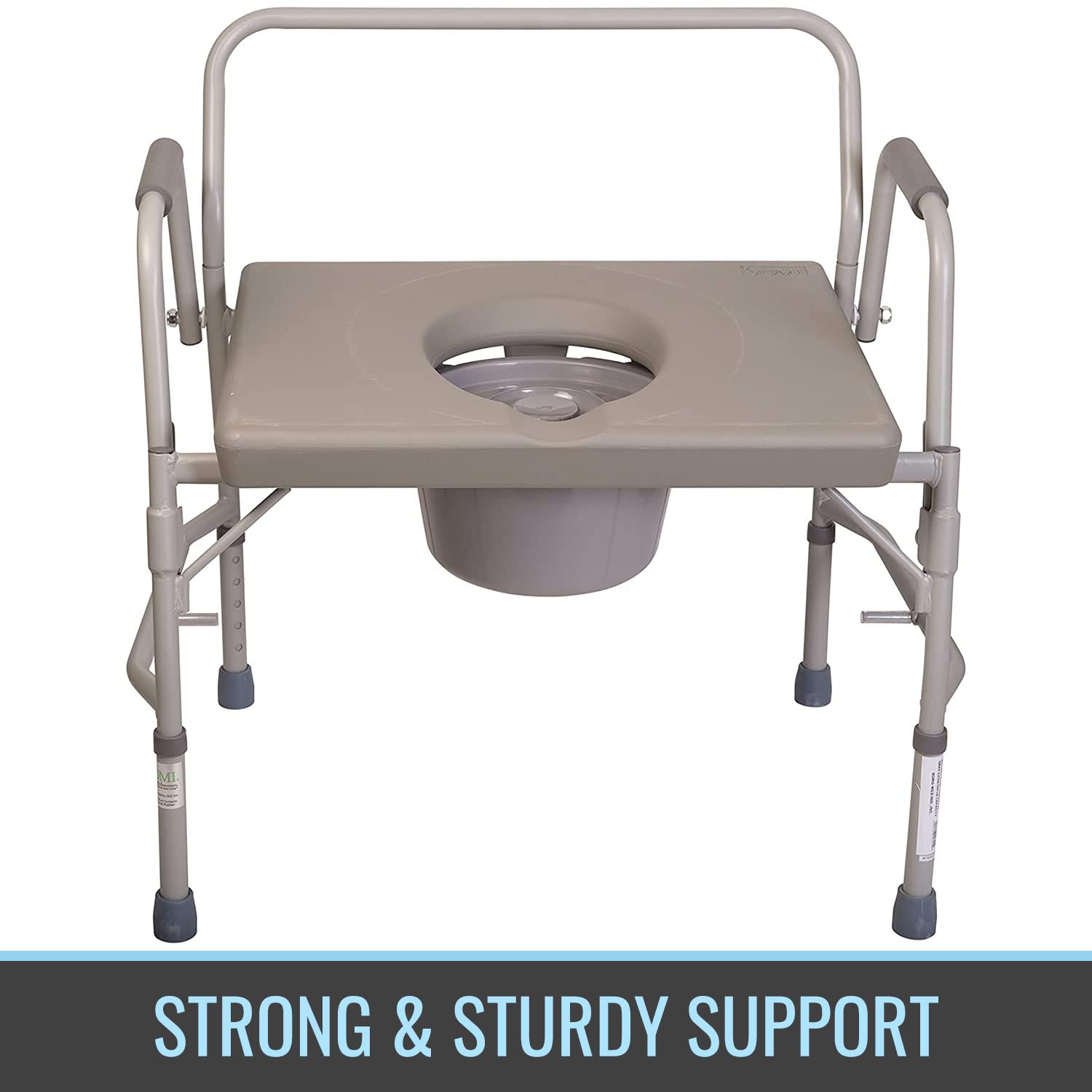 DMI Adjustable Bedside Commode Chair - Portable Toilet with Handles & 7 qt Bucket - 19-23 Inch Height - 500 lb Capacity - Extra Wide Seat for Elderly & Disabled - Ideal for Home Care, Post-Surgery & Mobility Assistance