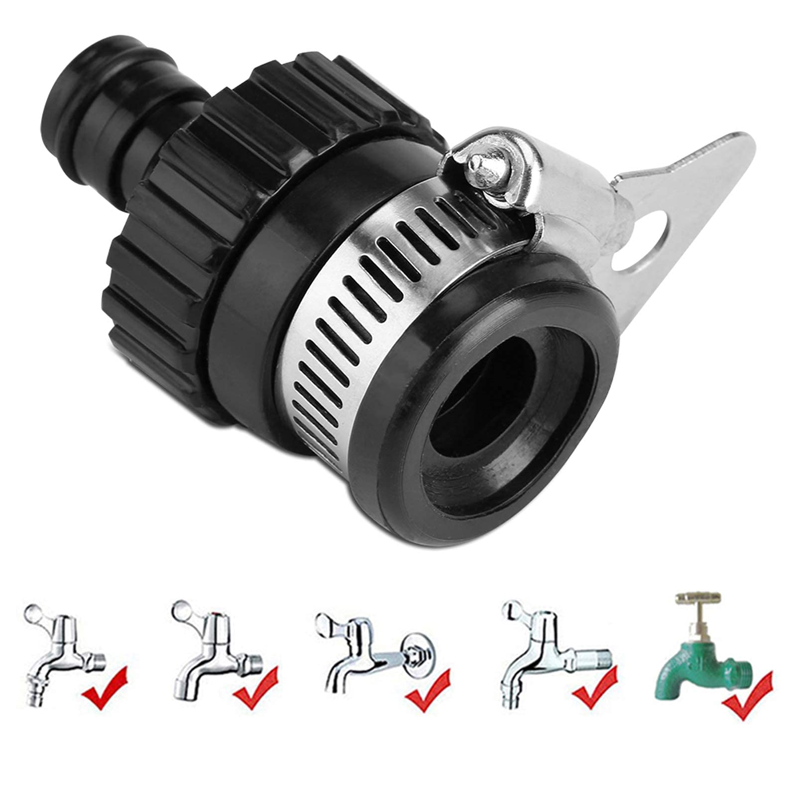 Oumefar Universal Black Household Faucet Connector - Garden Hose Adapter for Car Wash, Watering Plants & Outdoor Cleaning | Fits Standard Taps & Pipes