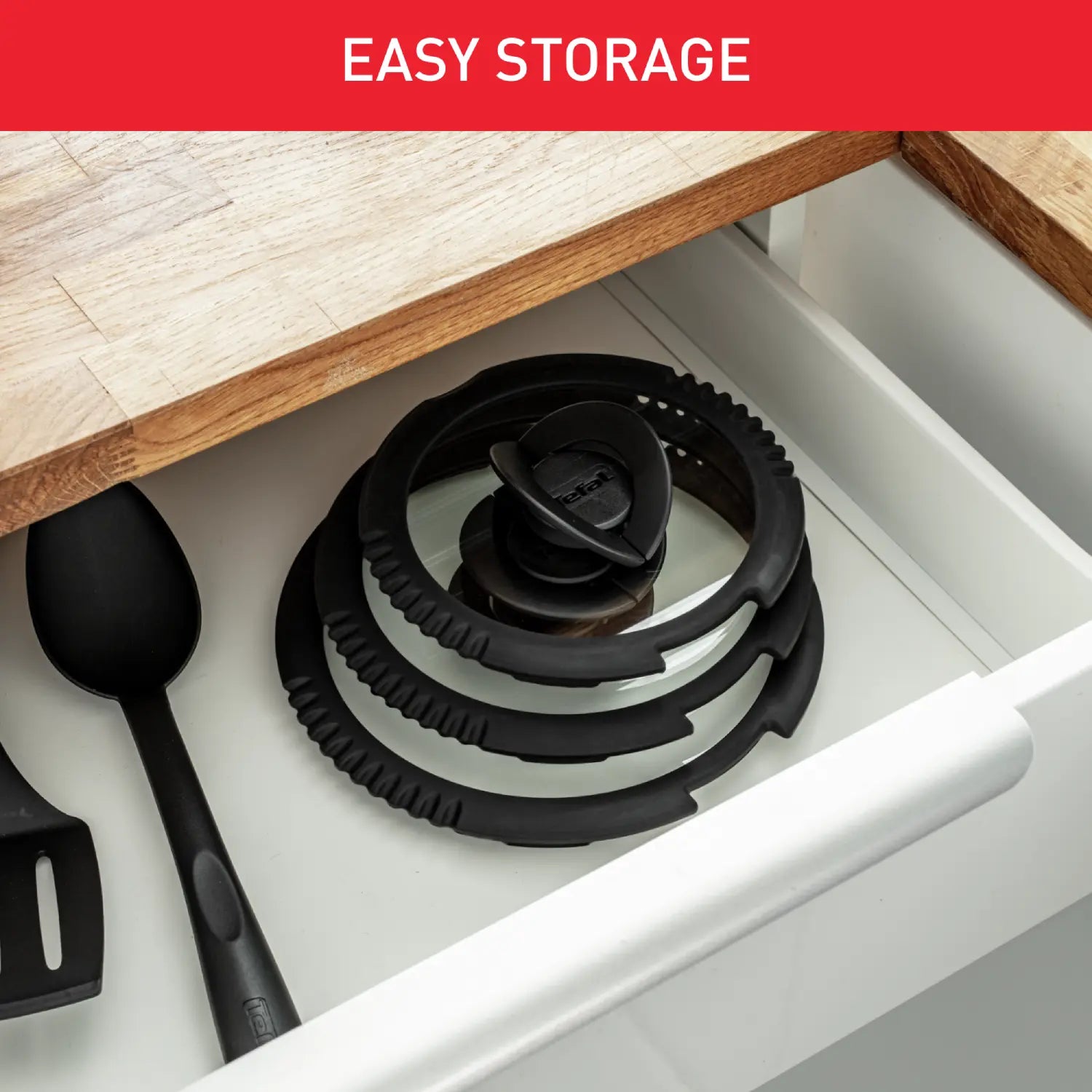 Tefal Ingenio 3-Piece Draining Lid Set (16cm, 18cm, 20cm) - Universal Pot Covers for Strain Pasta, Vegetables & More - Perfect for Cooking, Draining & Serving