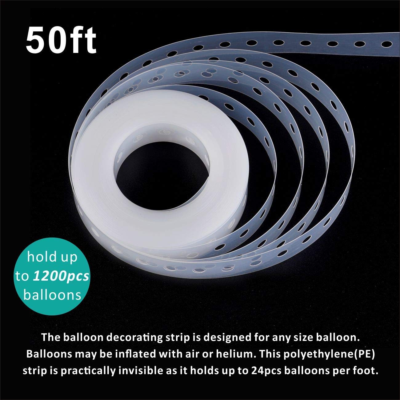 50Ft Balloon Strip Tape for Arch, Garland & Steamer - DIY Party Decorations for Birthday, Wedding, Baby Shower & Events (Perfect for Ceiling, Wall & Outdoor Decor)
