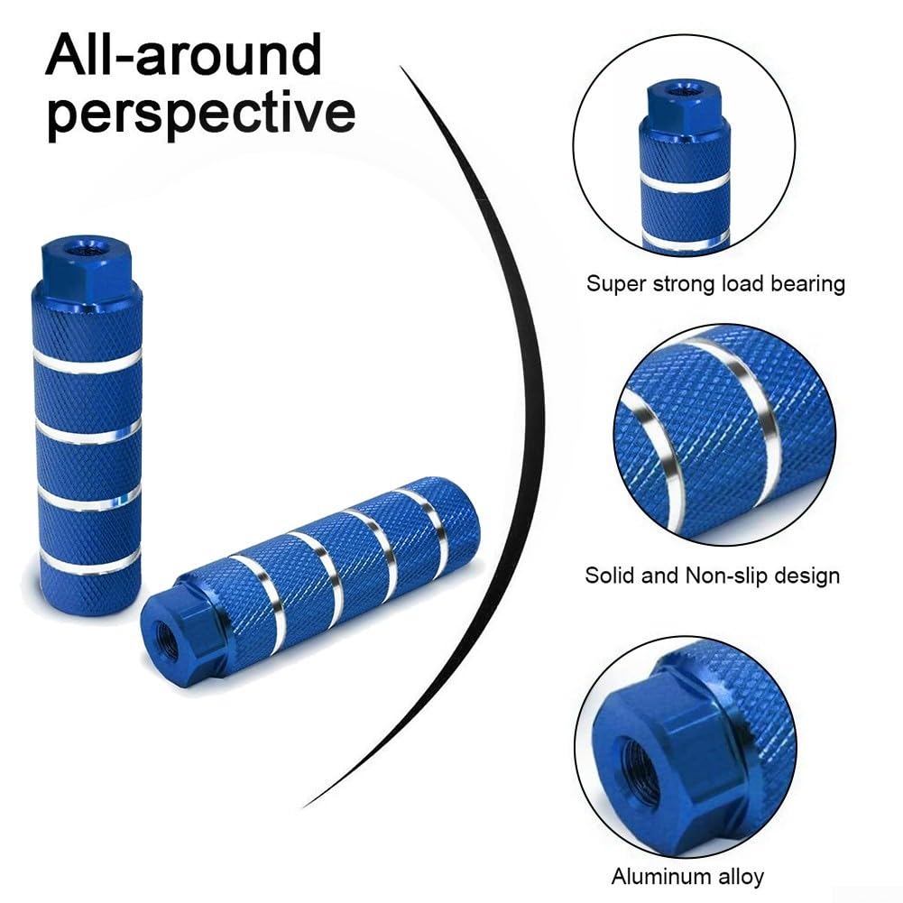 Knurled Bike Pegs for Road, Mountain & Track Bikes - Non-Slip Bicycle Pegs (Blue) | Perfect for Stunt Riding & Bike Tricks