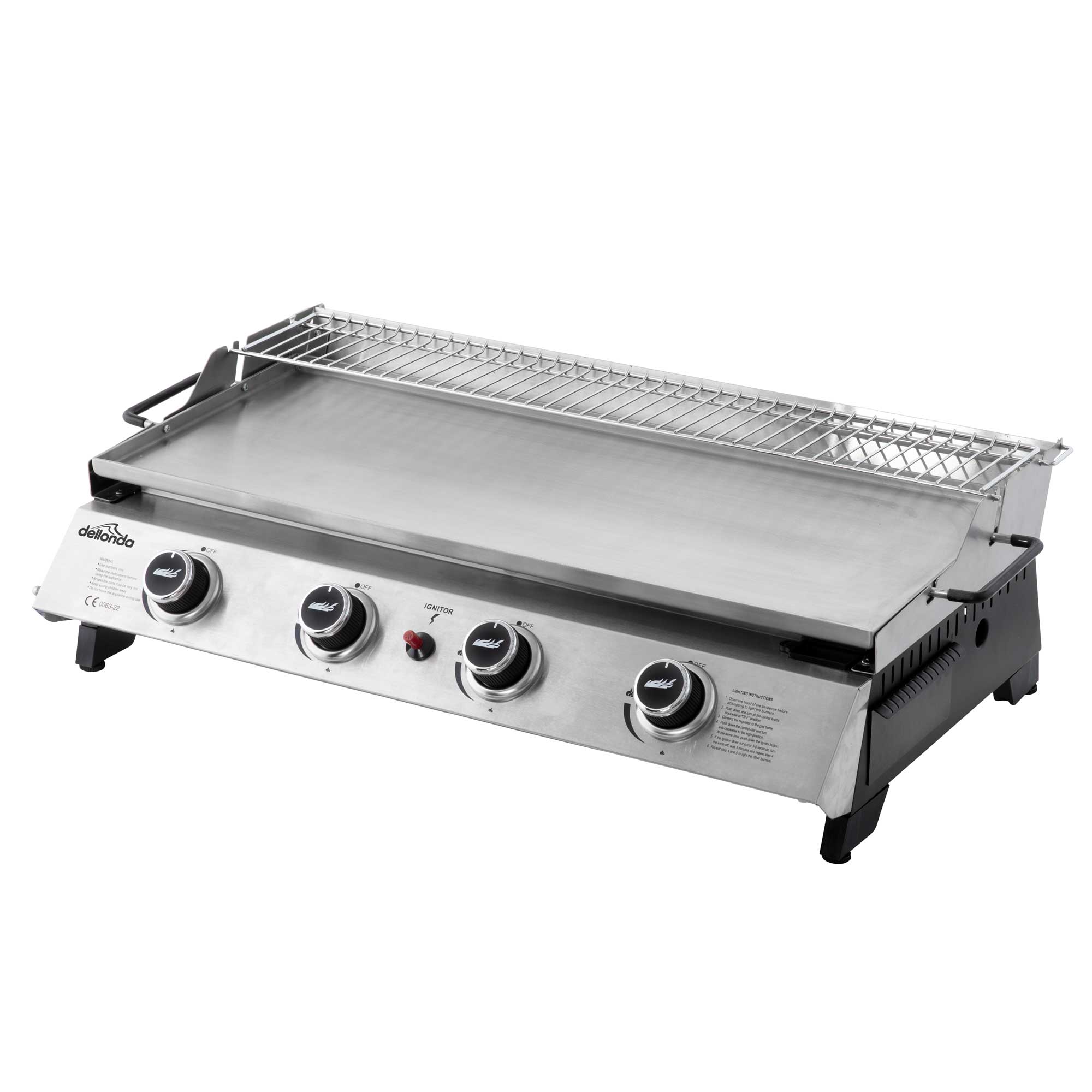 4 Burner Portable Gas Griddle with Warming Rack - 10kW Stainless Steel Outdoor Cooking Grill - Perfect for Backyard BBQs, Camping & Tailgating Parties