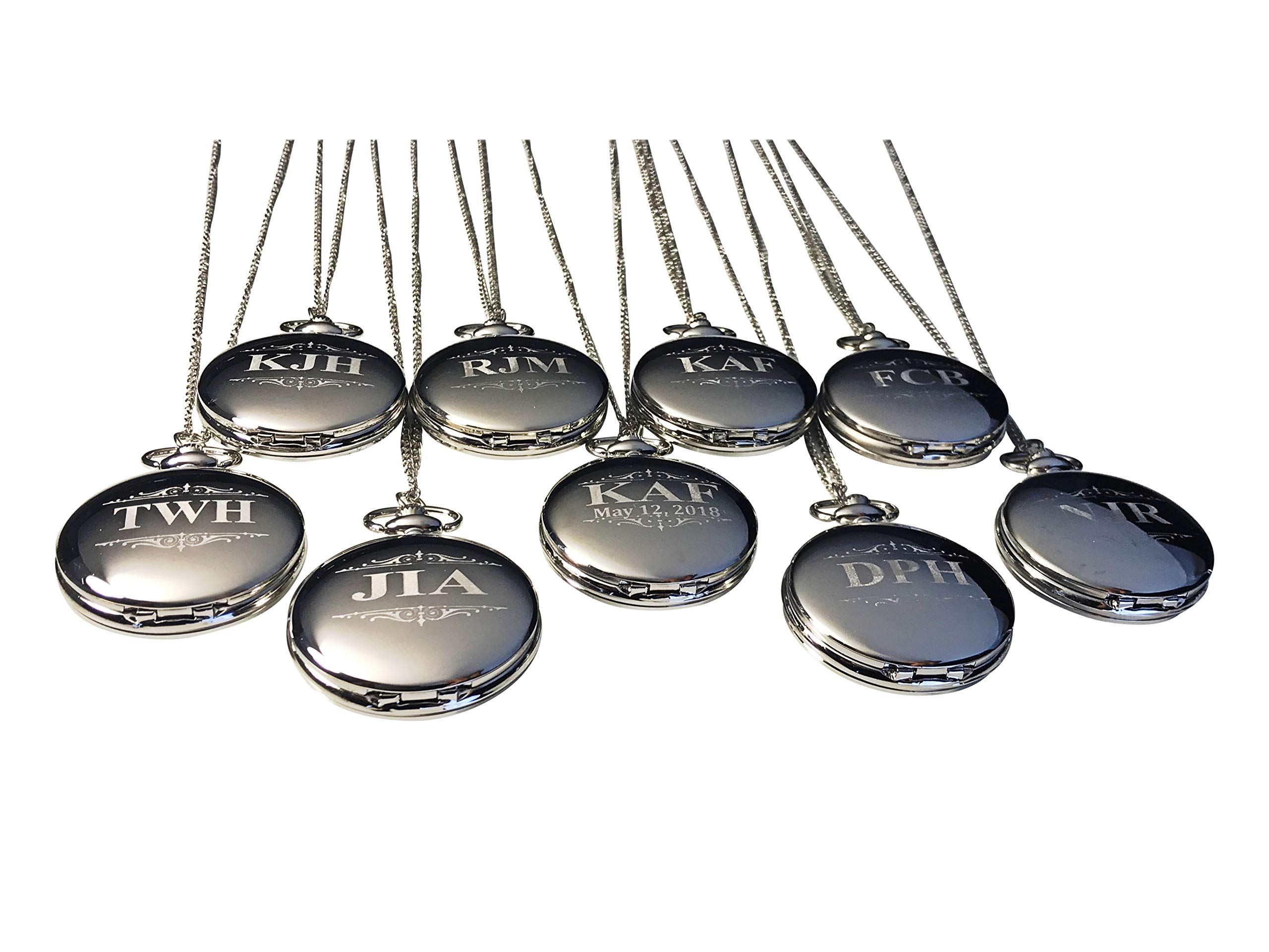 8 Custom Engraved Pocket Watches for Groomsmen - Personalized Wedding Gift Set with Chain & Box - Free Engraving Included - Perfect for Weddings, Anniversaries & Special Occasions