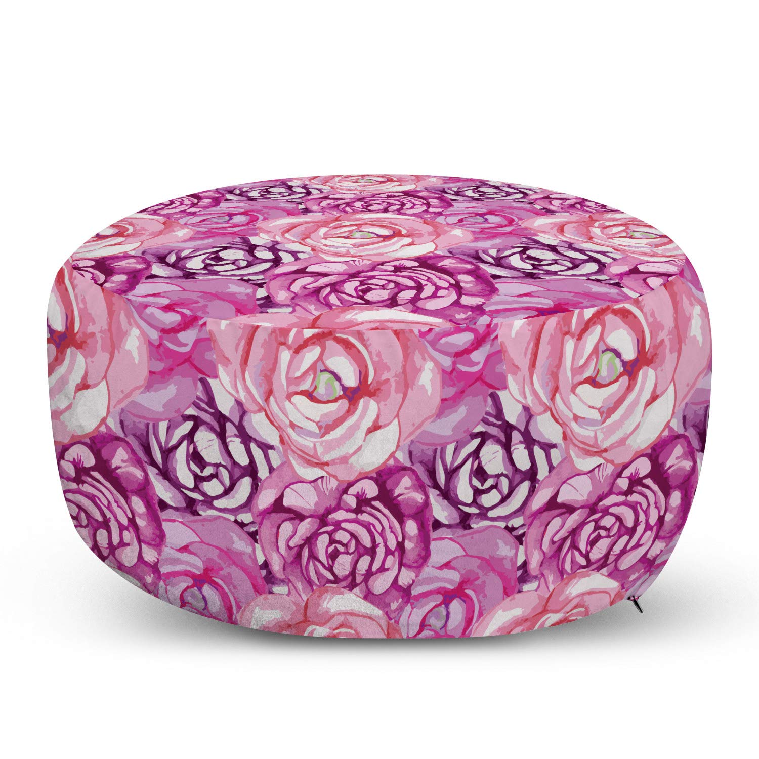 Ambesonne Floral Ottoman Pouf - Vintage Rose Bloom Petals Foot Rest with Removable Cover for Living Room & Bedroom | Soft Decorative Accent Furniture in Fuchsia Magenta | Perfect for Home Decor, Lounge Seating & Cozy Reading Nooks
