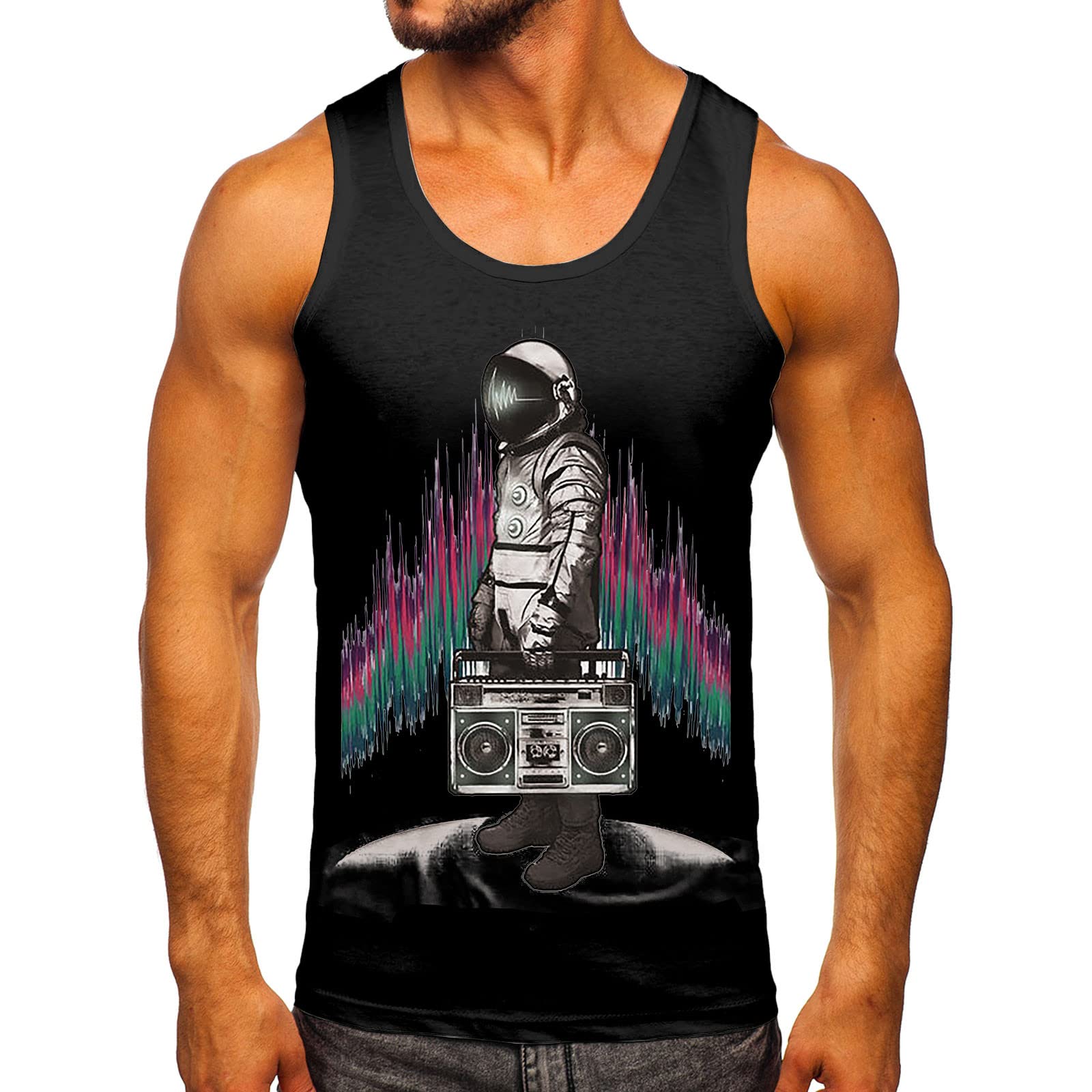 **Big and Tall Men's Graphic T-Shirts - Casual Sleeveless Printed O-Neck Tank Tops for Spring & Summer | Gym, Beach, Outdoor Activities**