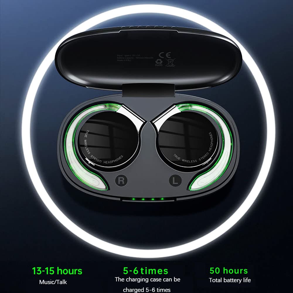 Open Ear Wireless Bluetooth Headphones - Clip On Running & Workout Earbuds with Over Ear Design for Gym, Cycling & Outdoor Sports (F2-Black)