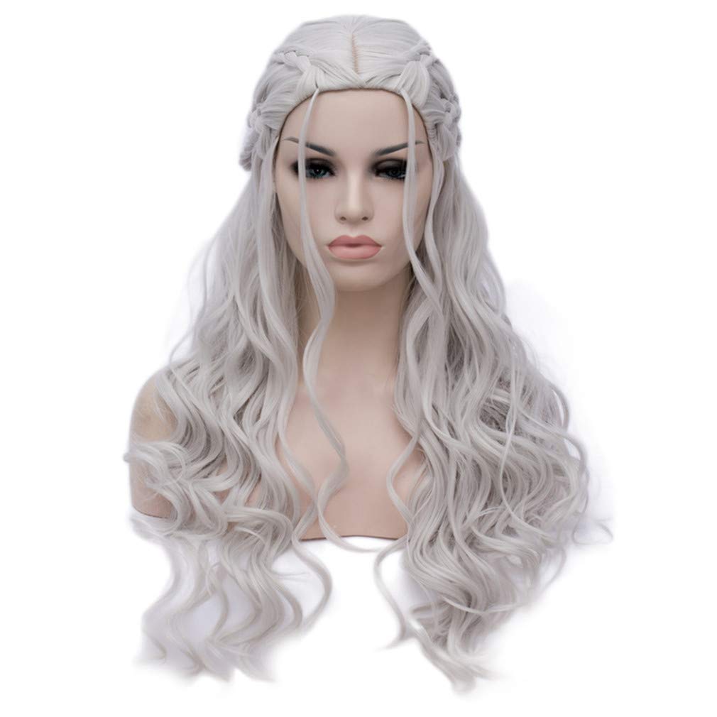 Daenerys Targaryen Cosplay Wig - Long Curly Silver Blonde Hair for Game of Thrones Khaleesi Costume (BU121B) | Perfect for Halloween, Cosplay Events & Themed Parties