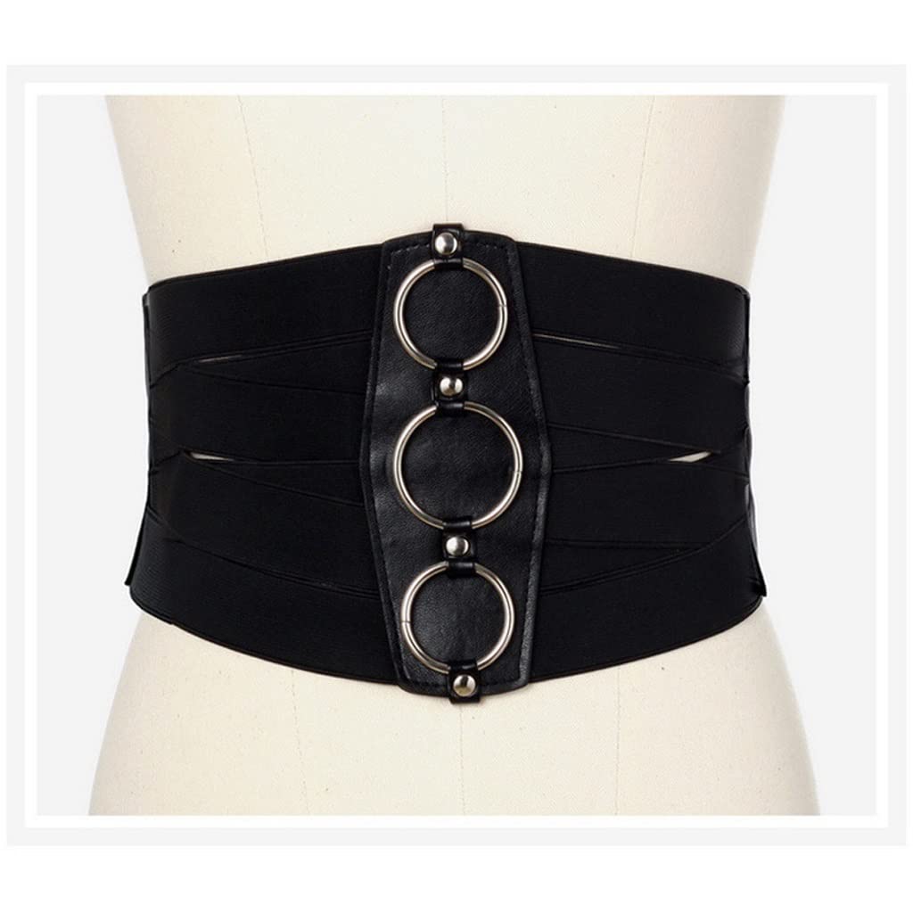 Elastic Corset Belt for Women - Adjustable Waist Trainer with PU Leather & Metal Punk Strap - Plus Size Waist Cincher for Body Shaping - Perfect for Gothic Fashion, Cosplay & Everyday Slimming (One Size)