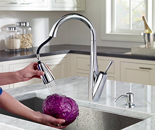 Pfister GT529-MPC Zuri Single Handle Pull-Down Kitchen Faucet with Soap Dispenser - Polished Chrome Finish for Modern Kitchens & Easy Dishwashing