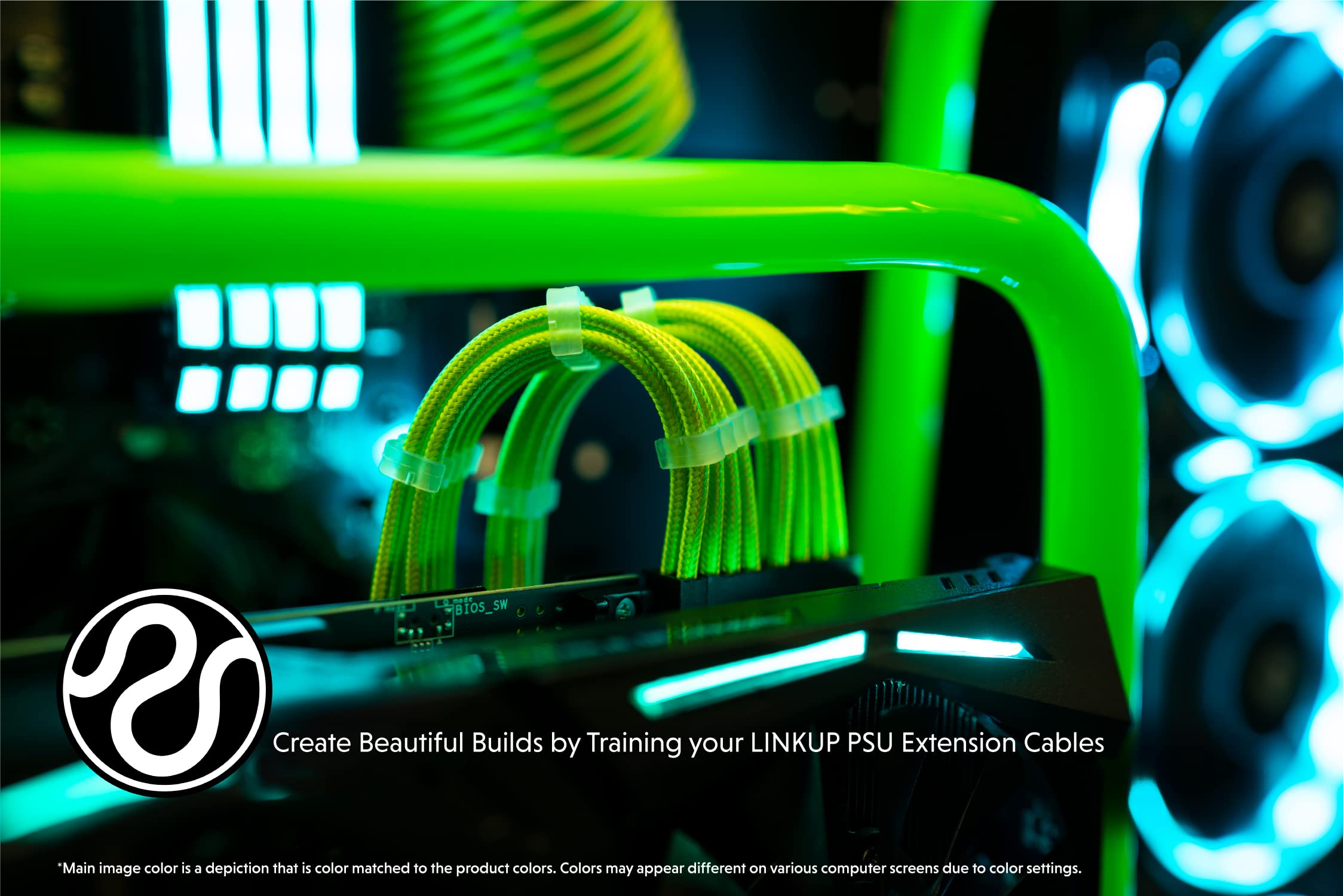 LINKUP - AVA 50cm EPS 4 Pin CPU ATX Motherboard PSU Power Supply Braided Sleeved Extension Cable with Combs | Strong & Stiff Design | Single Pack | 500mm - Green | Perfect for Custom PC Builds & Cable Management