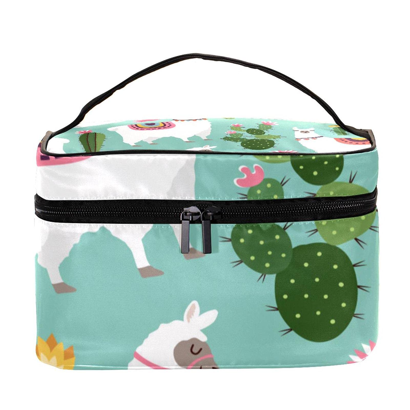 Tribal Llama Cactus Floral Pattern Large Travel Makeup Bag - Waterproof Cosmetic Organizer with Zipper for Women & Girls - Perfect for Vacation, Gym, Beach & Daily Essentials Storage