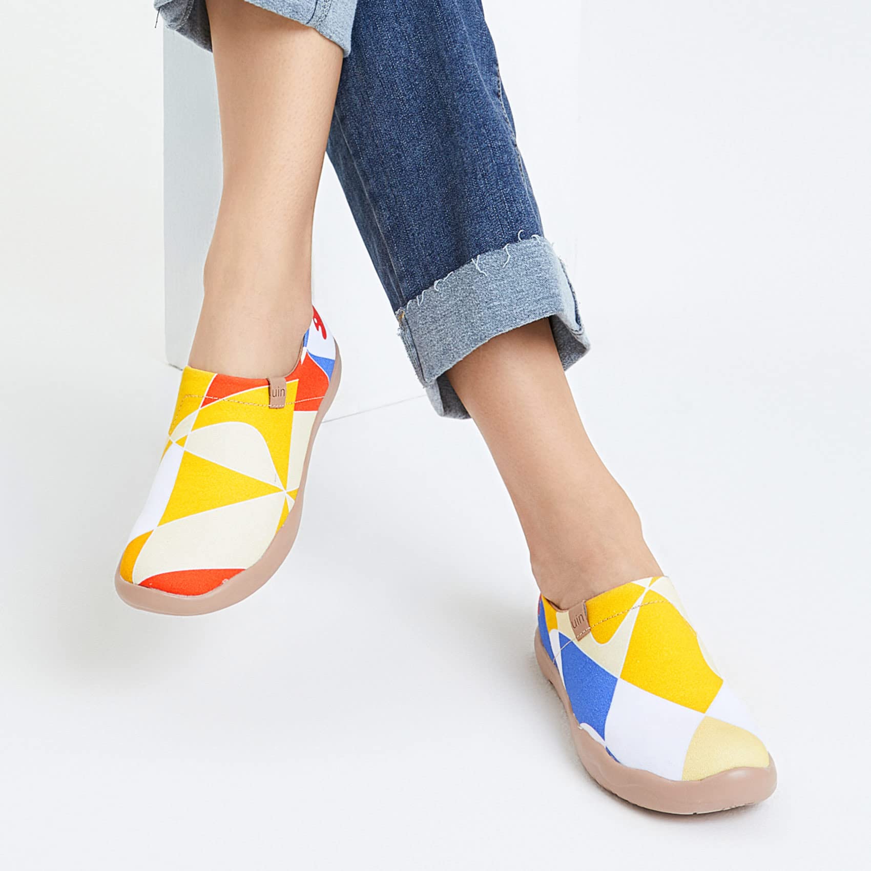 UIN Women's Slip On Loafers - Lightweight Walking Shoes for Women | Comfortable Travel Flats | Casual Geometric Print Slip-Ons | Perfect for Work, Travel & Everyday Wear