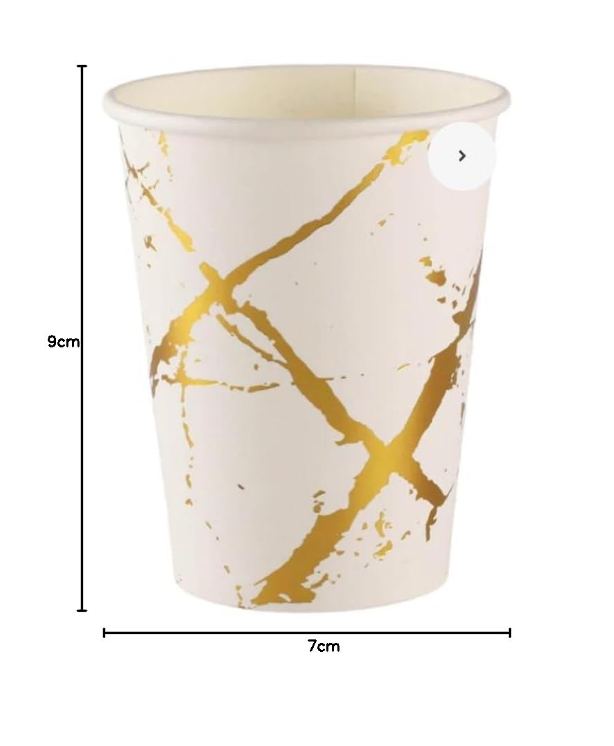 Premium 9 oz White & Gold Disposable Paper Cups [10 Pack] - Eco-Friendly Hot & Cold Drink Cups for Coffee, Tea, Water, Juice, Milk - Perfect for Parties, Picnics, Birthdays, Baby Showers, Bachelorette Events & Home Gatherings - Ideal for Indoor & Outdoor Celebrations